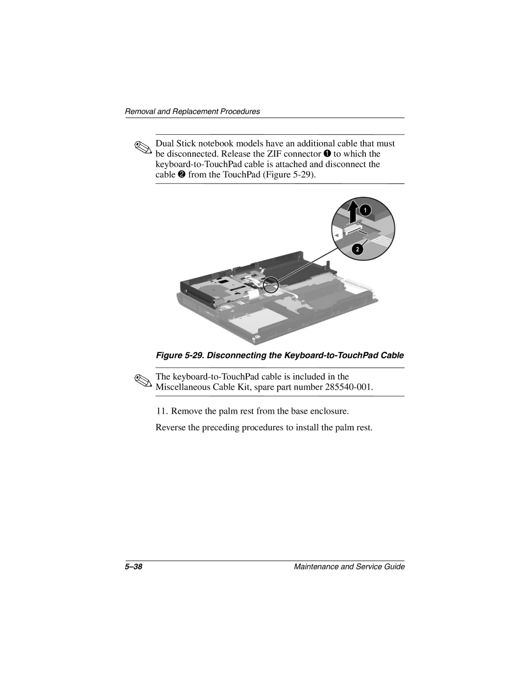 Compaq N1020V, 1500 manual Disconnecting the Keyboard-to-TouchPad Cable 