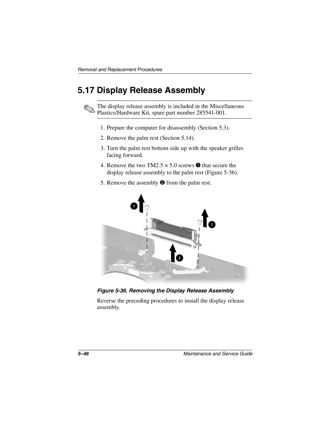 Compaq N1020V, 1500 manual Removing the Display Release Assembly 