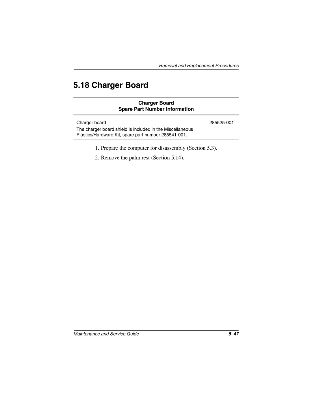 Compaq 1500, N1020V manual Charger Board Spare Part Number Information 