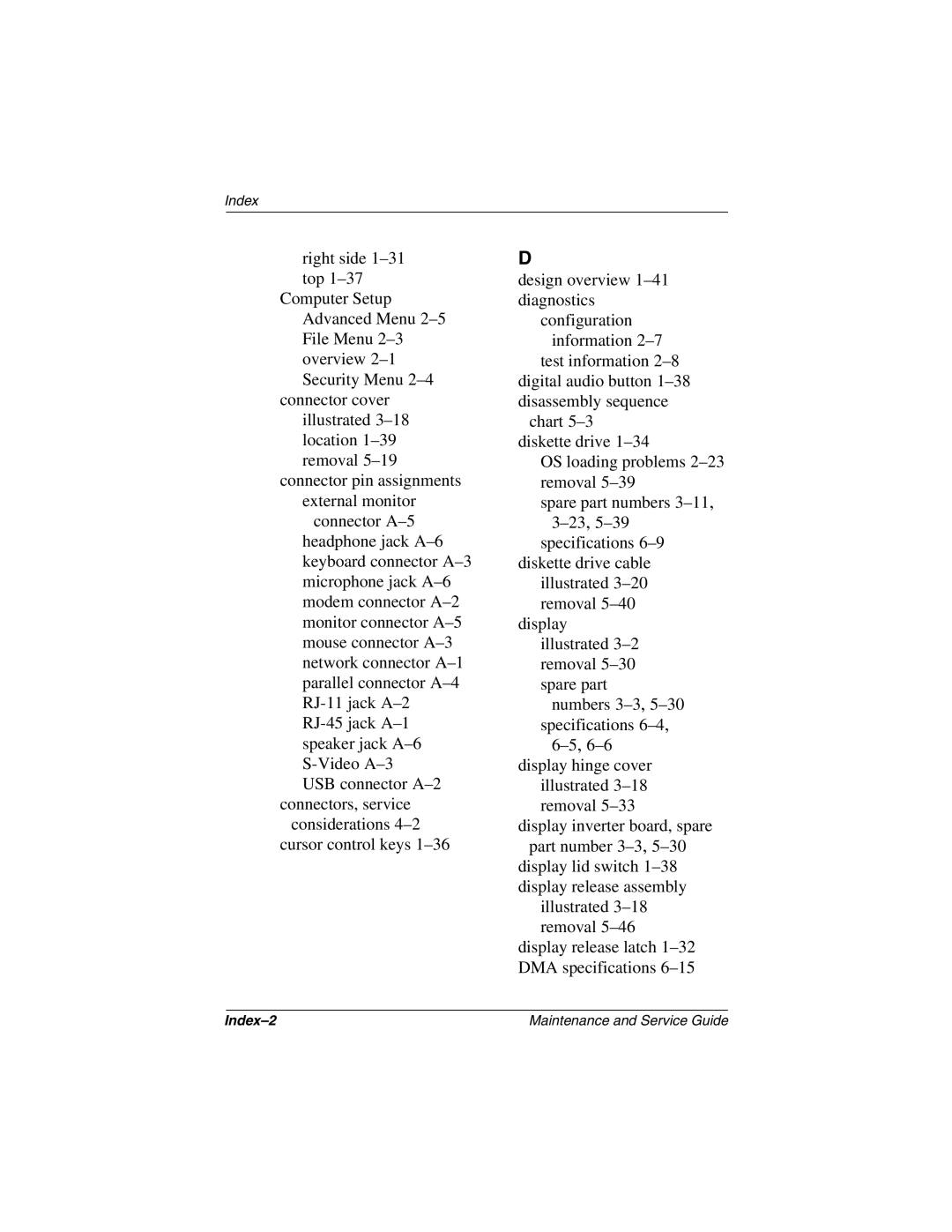 Compaq N1020V, 1500 manual Index-2 