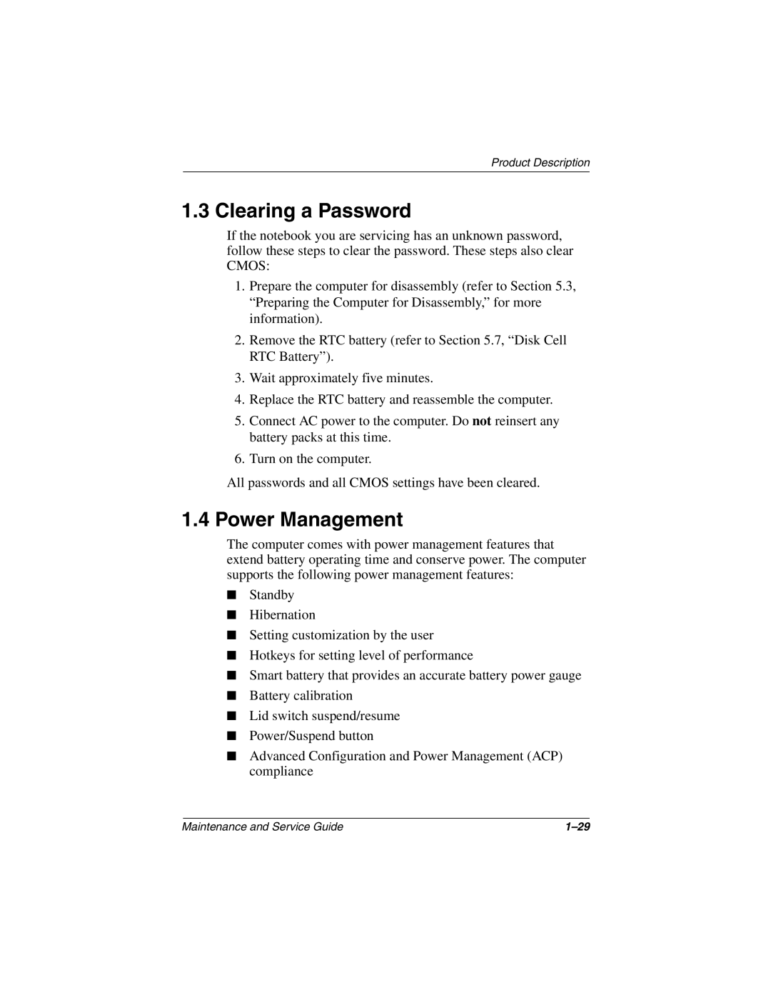 Compaq N1020V, 1500 manual Clearing a Password, Power Management 