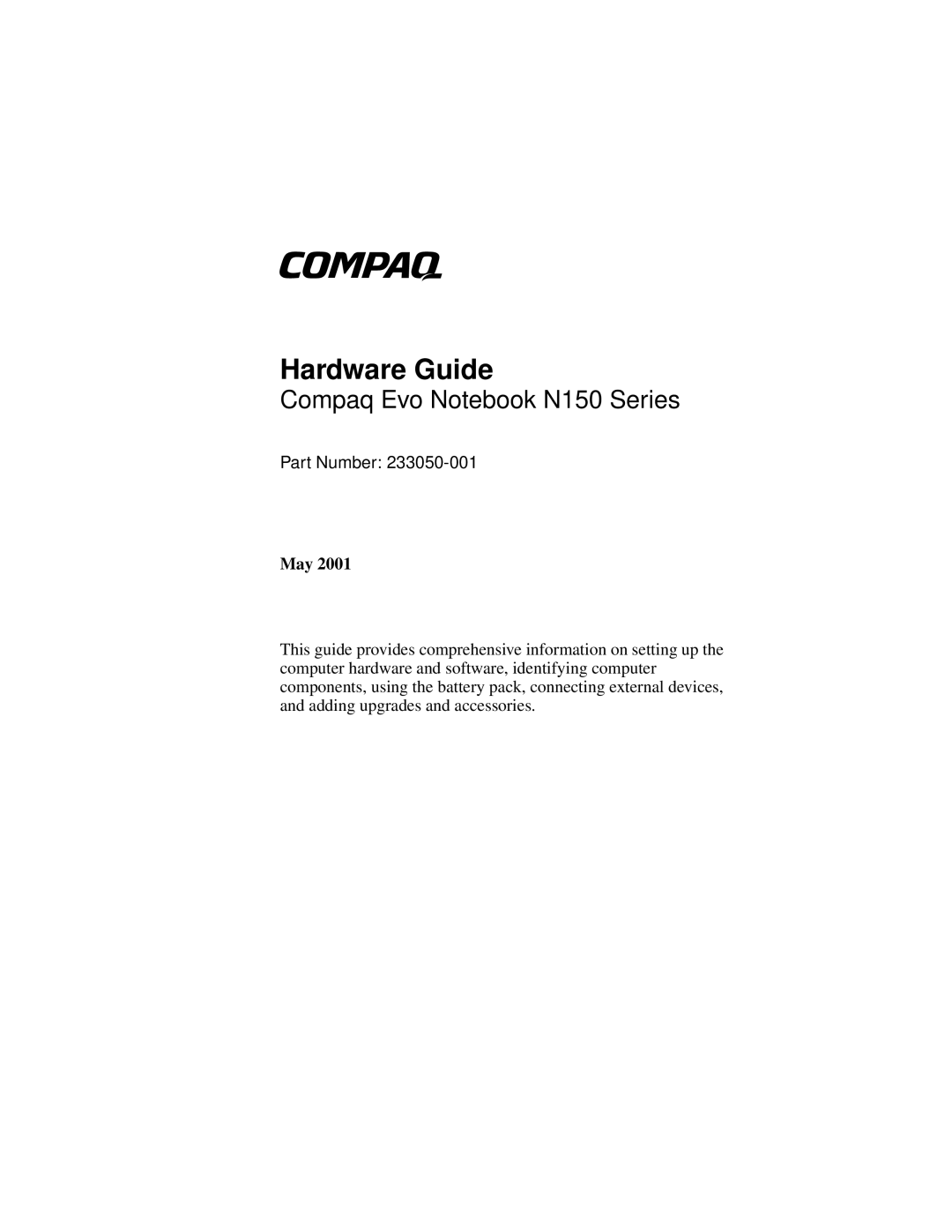 Compaq N150 Series manual Hardware Guide 