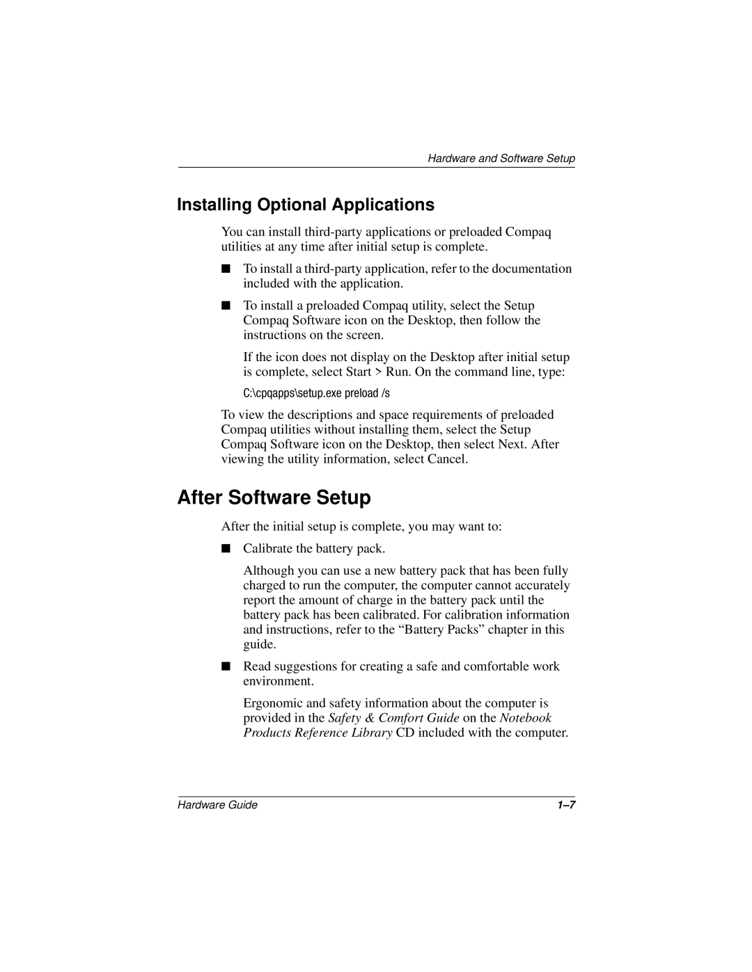 Compaq N150 Series manual After Software Setup, Installing Optional Applications 