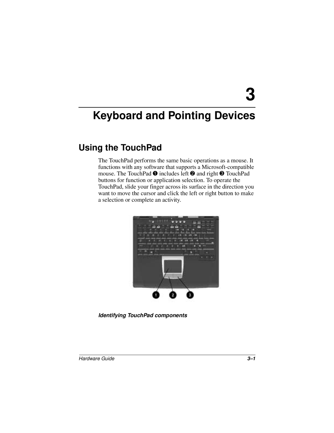 Compaq N150 Series manual Keyboard and Pointing Devices, Using the TouchPad 