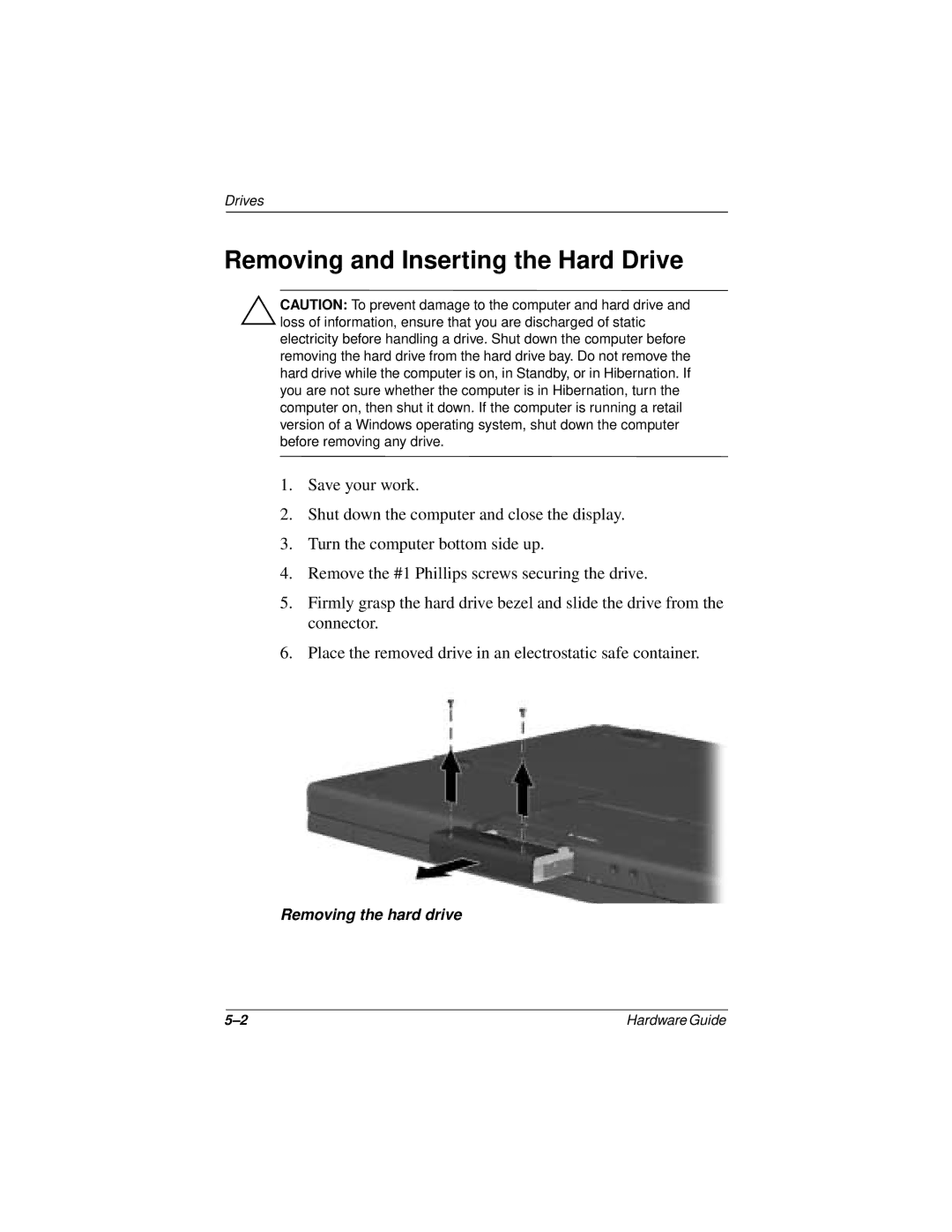 Compaq N150 Series manual Removing and Inserting the Hard Drive 