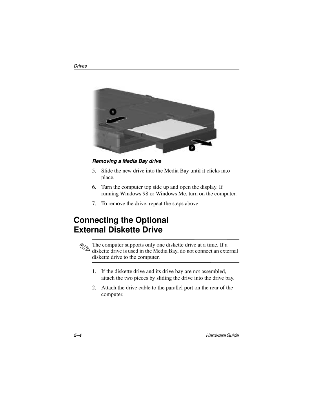 Compaq N150 Series manual Connecting the Optional External Diskette Drive 