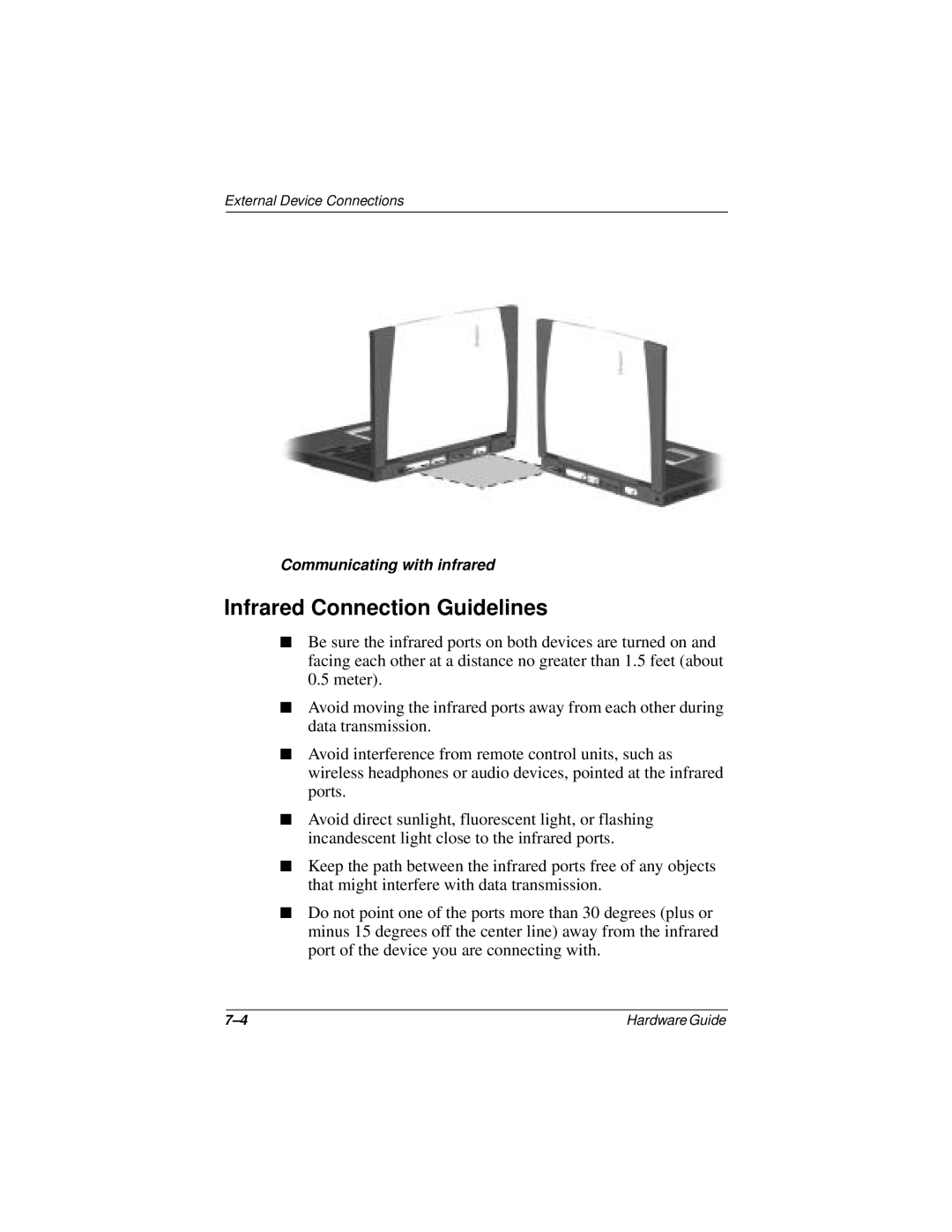 Compaq N150 Series manual Infrared Connection Guidelines 