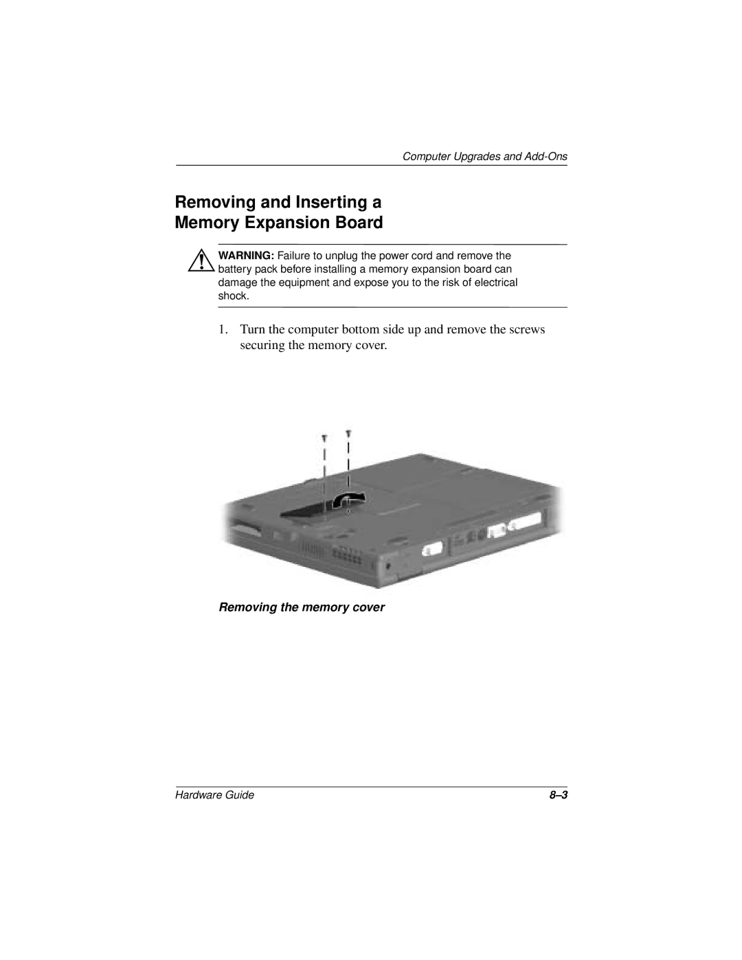 Compaq N150 Series manual Removing and Inserting a Memory Expansion Board 