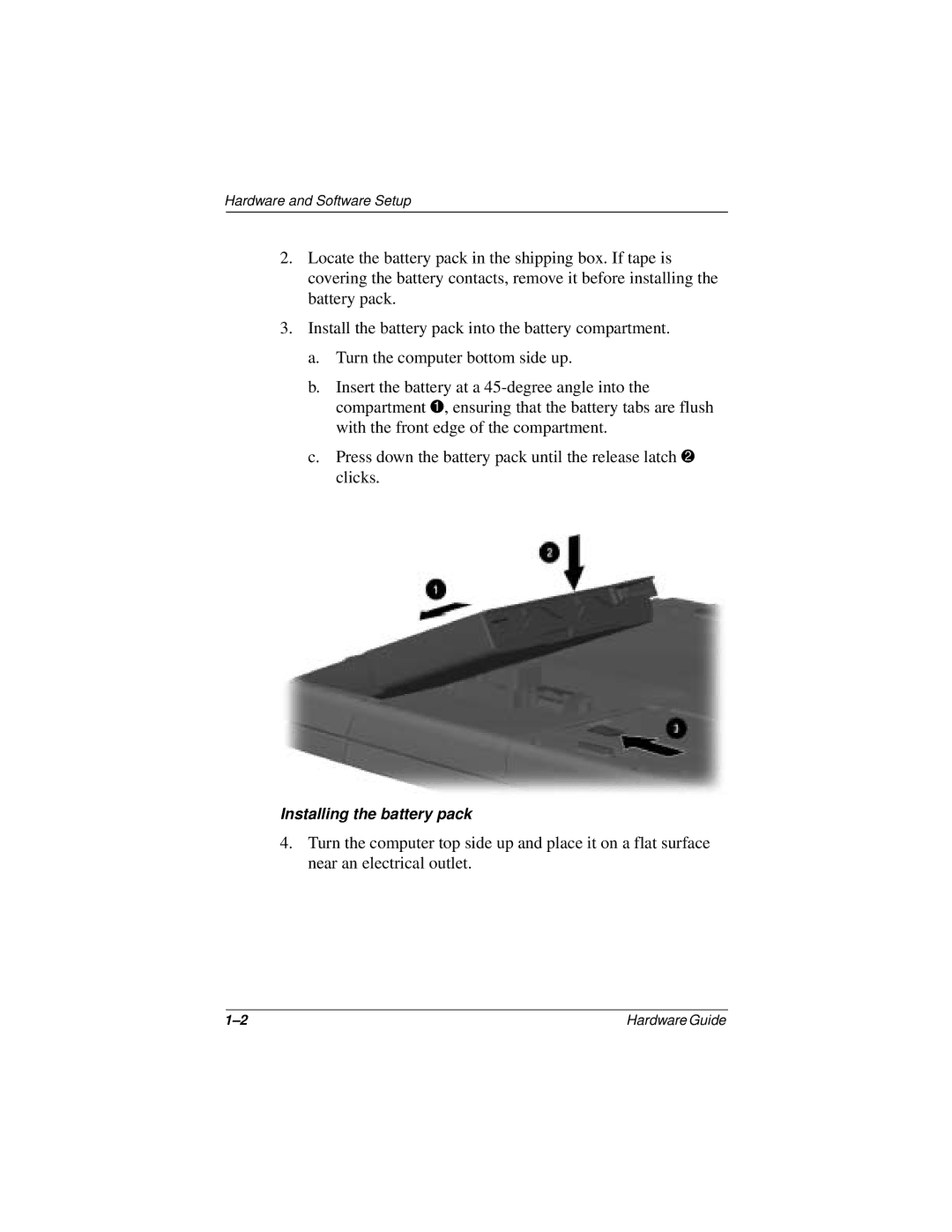 Compaq N150 Series manual Installing the battery pack 