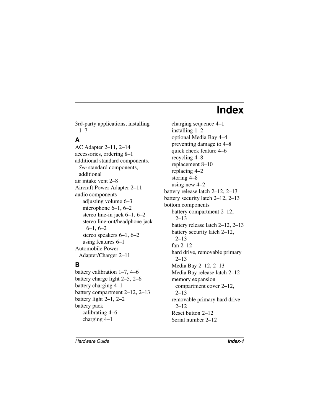 Compaq N150 Series manual Index 