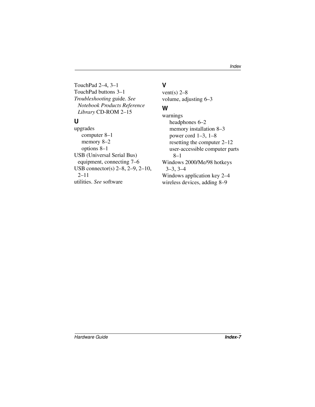 Compaq N150 Series manual Index-7 