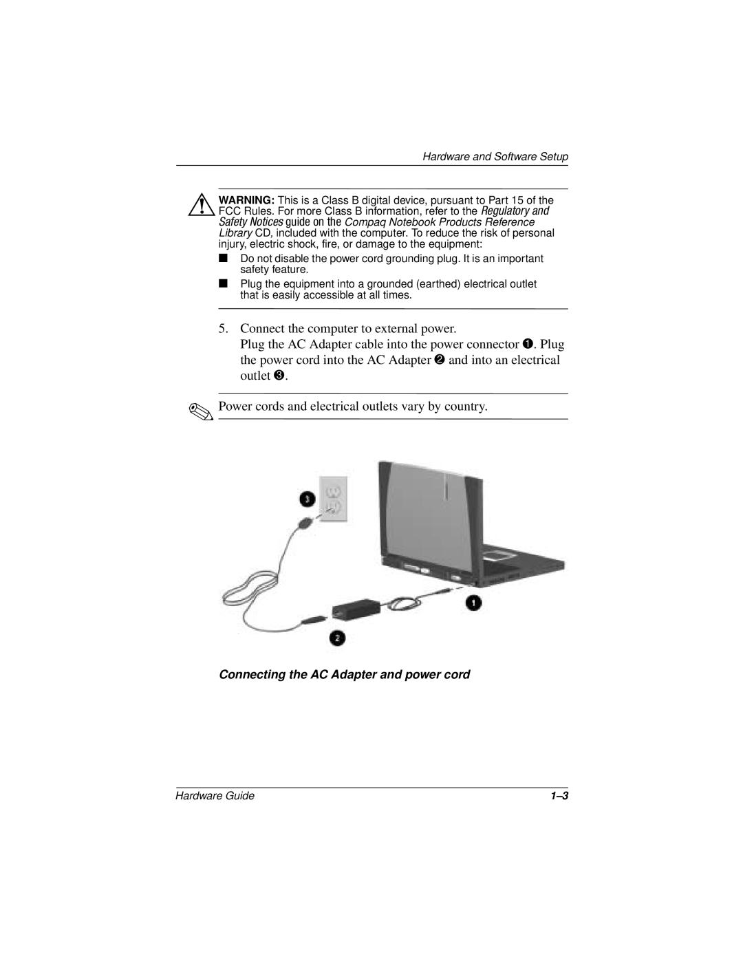 Compaq N150 Series manual Connecting the AC Adapter and power cord 