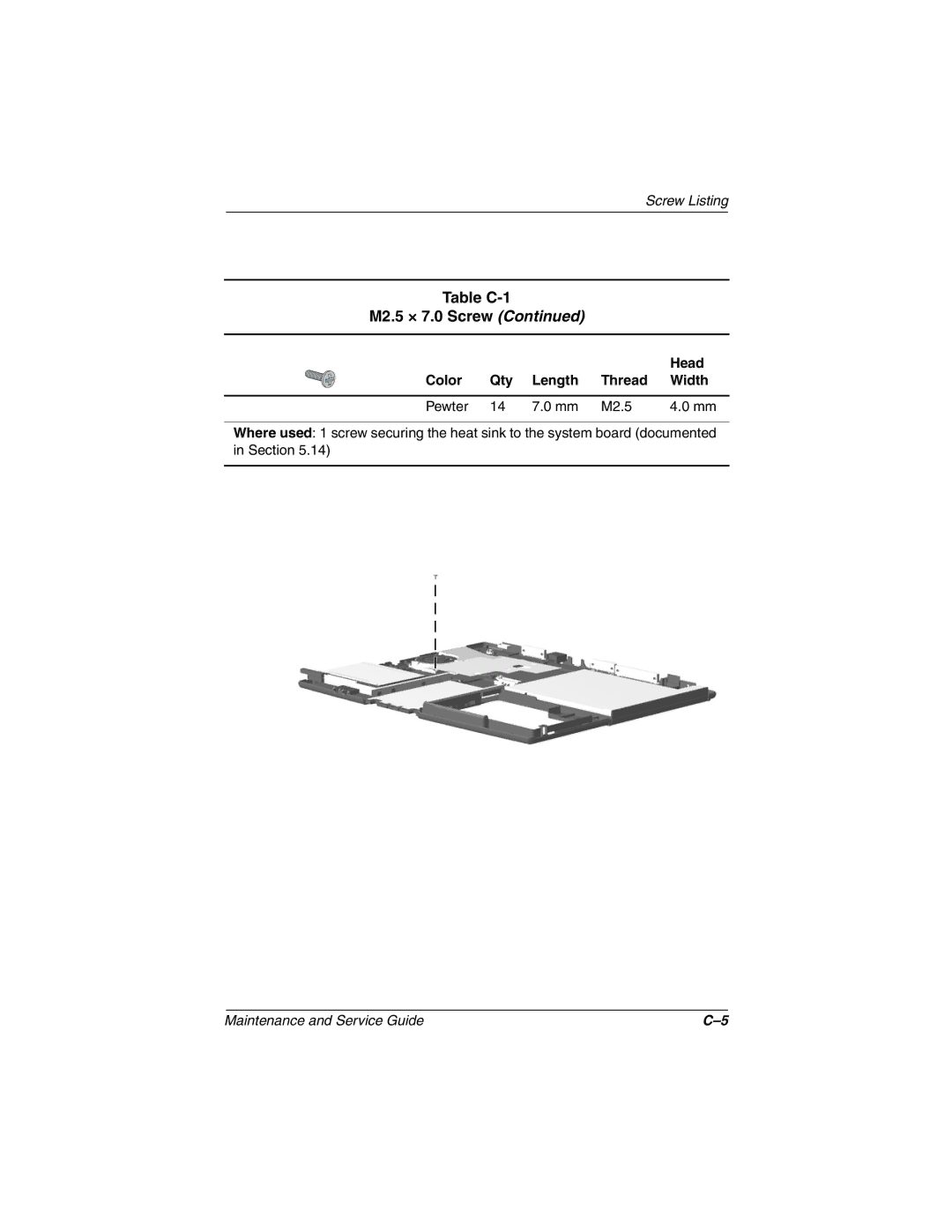 Compaq N150 manual Head Color Qty Length Thread Width 