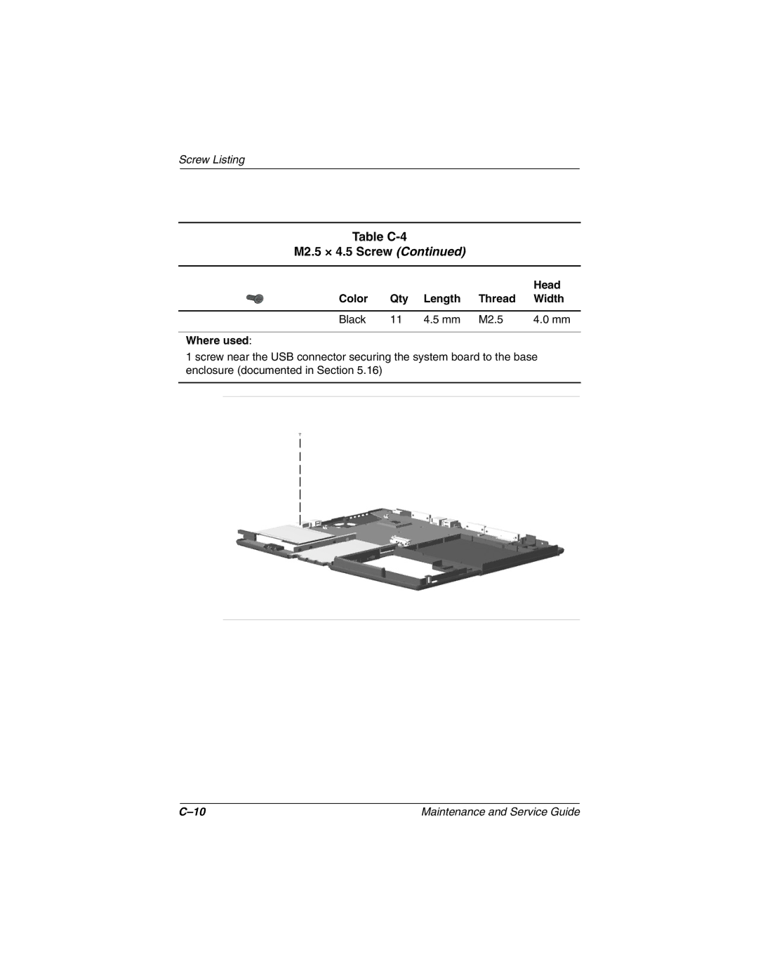 Compaq N150 manual Table C-4 M2.5 × 4.5 Screw 