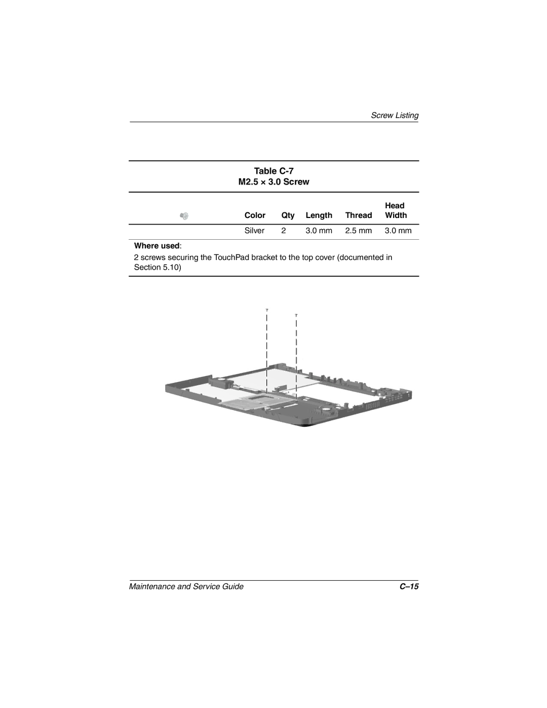 Compaq N150 manual Table C-7 M2.5 × 3.0 Screw 