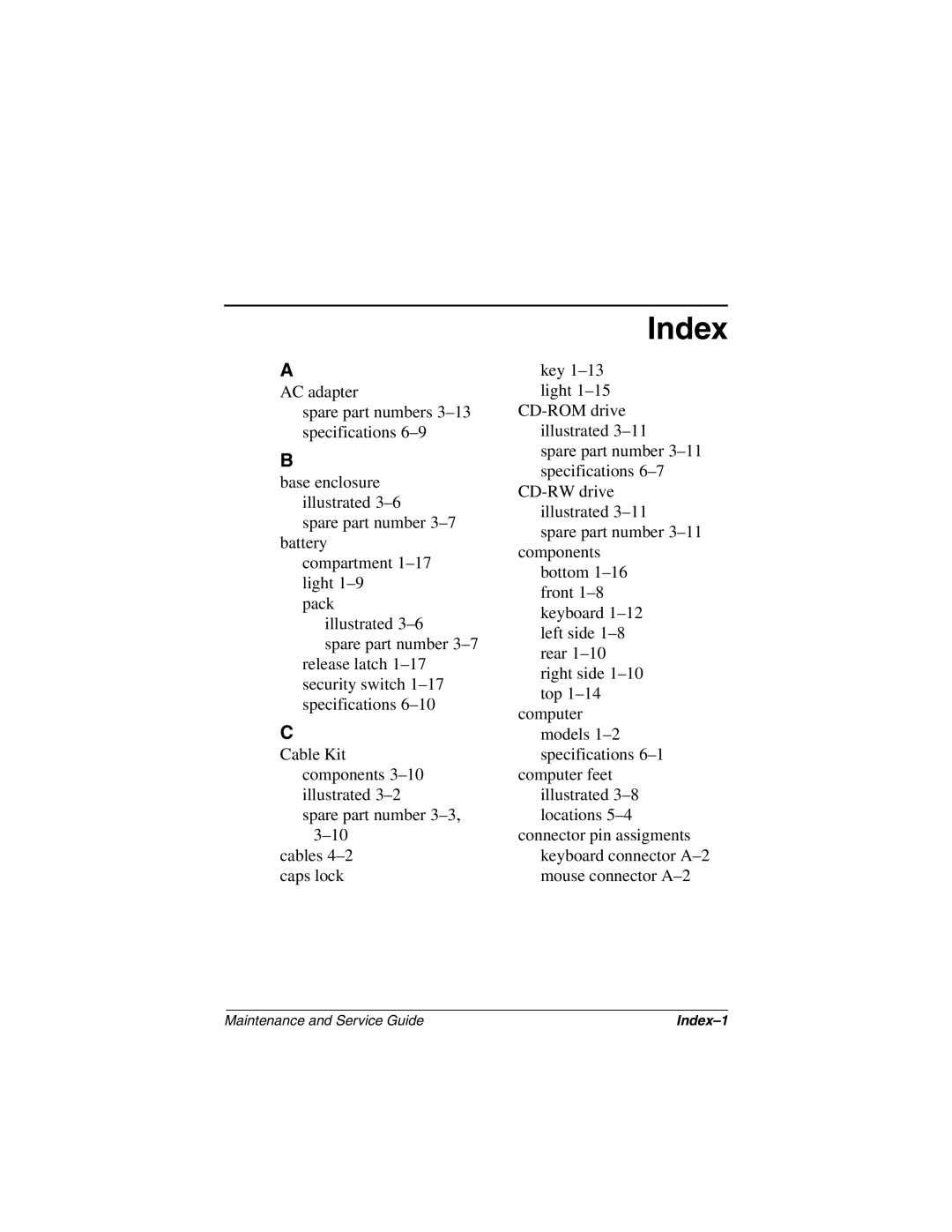 Compaq N150 manual Index 