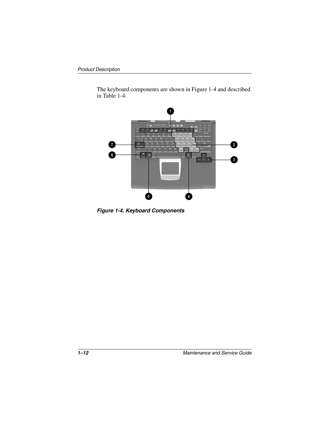 Compaq N150 manual Keyboard components are shown in -4 and described in Table 