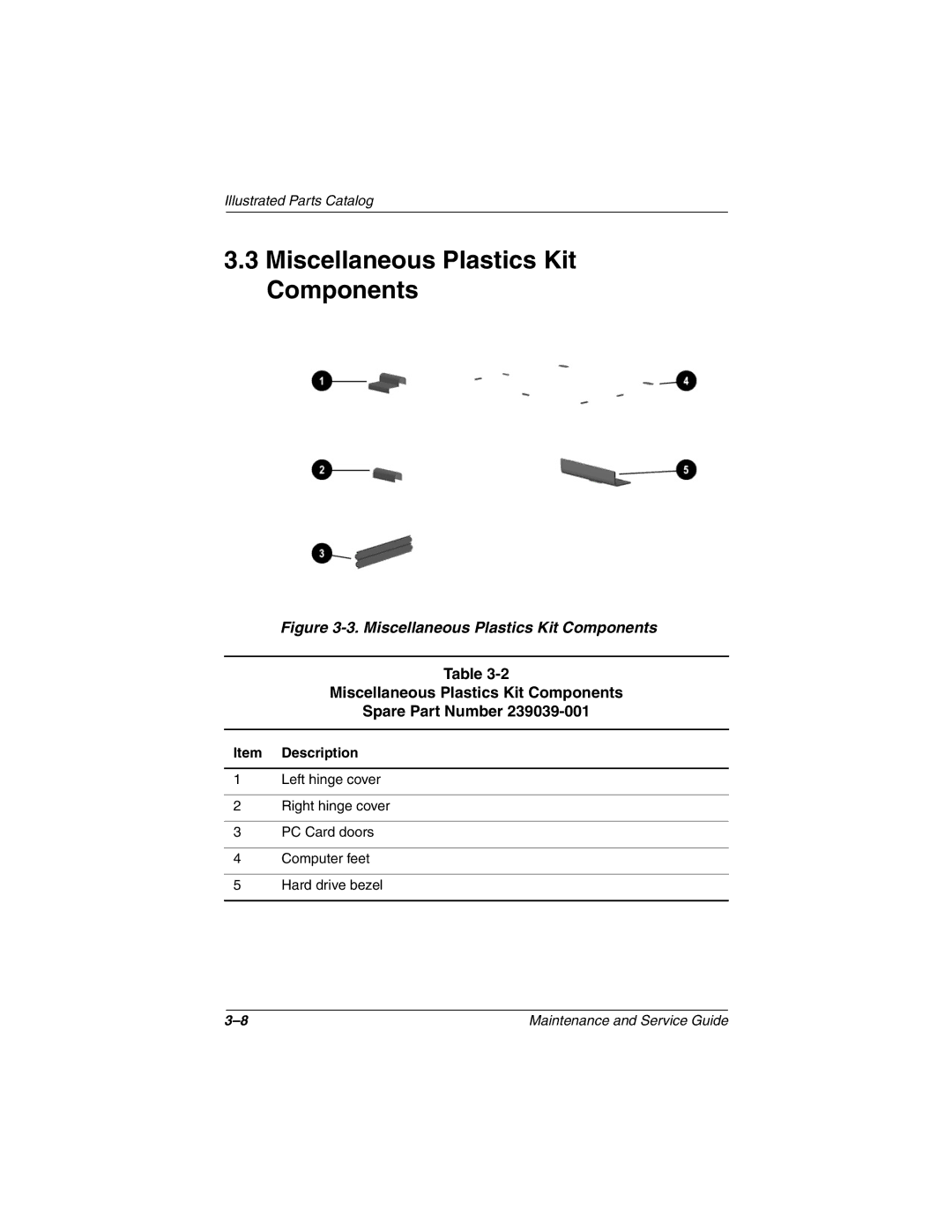 Compaq N150 manual Miscellaneous Plastics Kit Components Spare Part Number, Item Description 