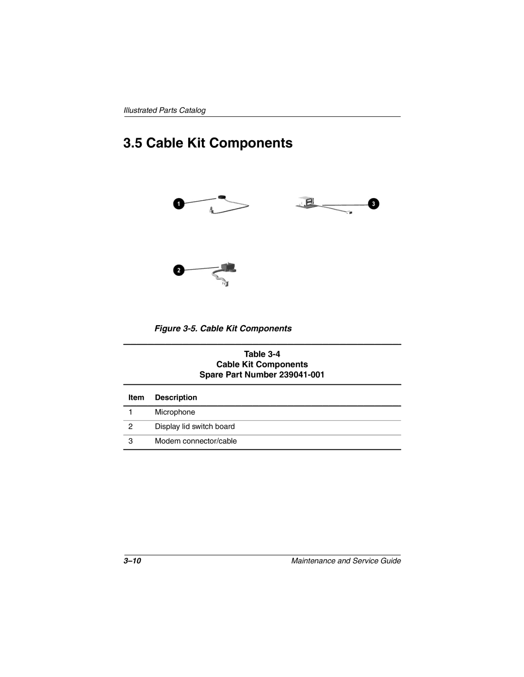 Compaq N150 manual Cable Kit Components Spare Part Number 