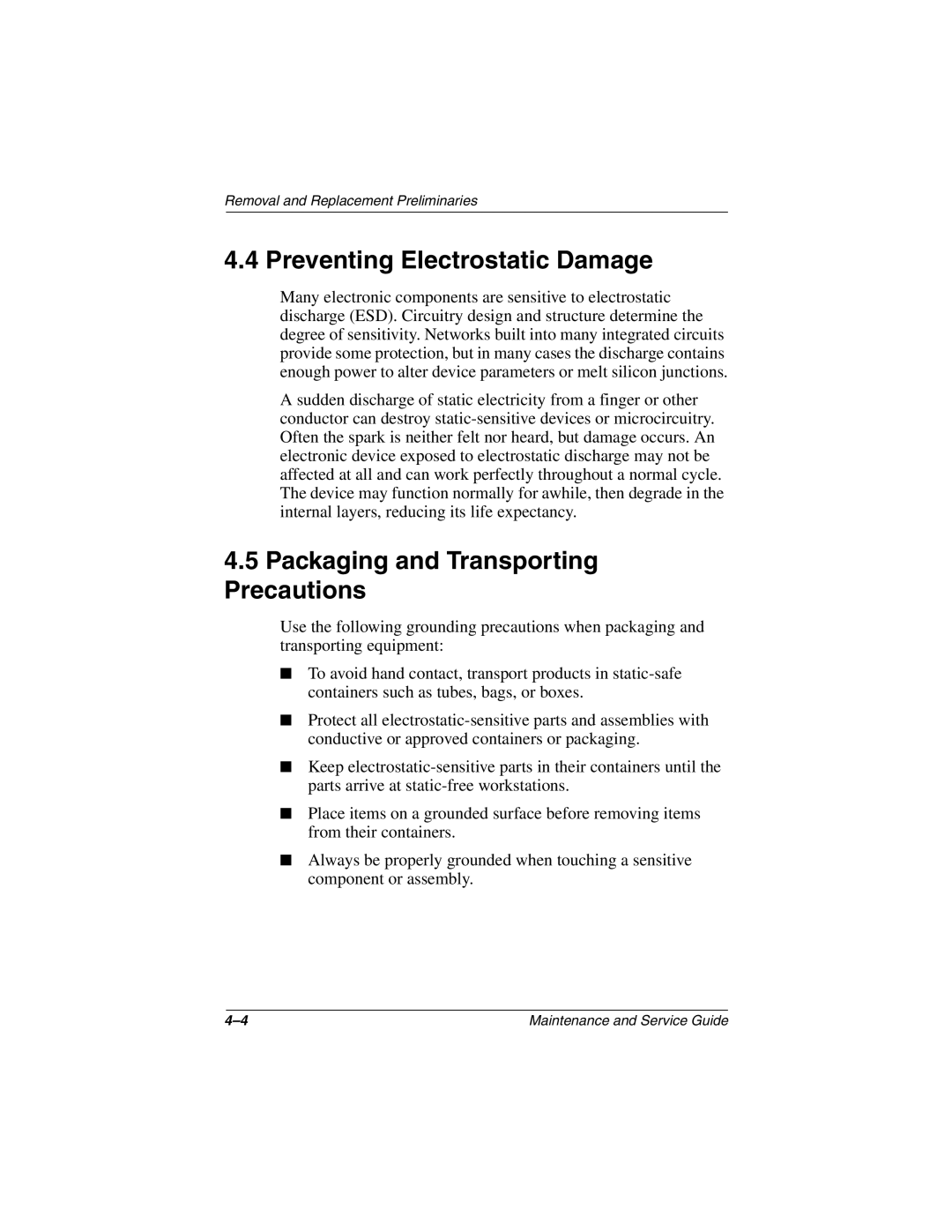 Compaq N150 manual Preventing Electrostatic Damage, Packaging and Transporting Precautions 