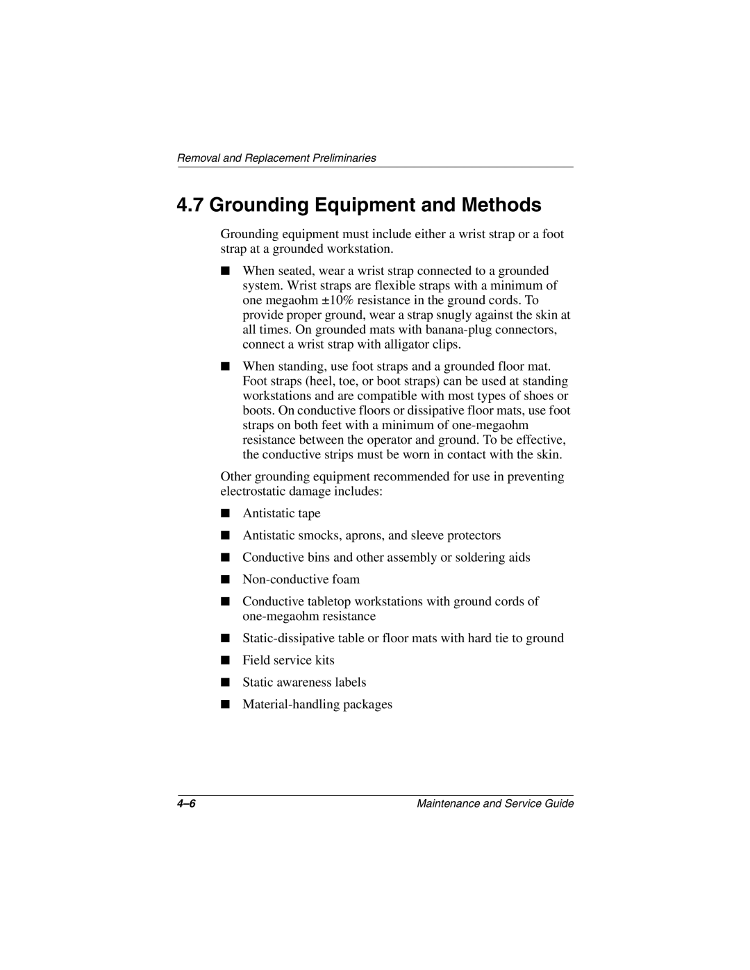 Compaq N150 manual Grounding Equipment and Methods 