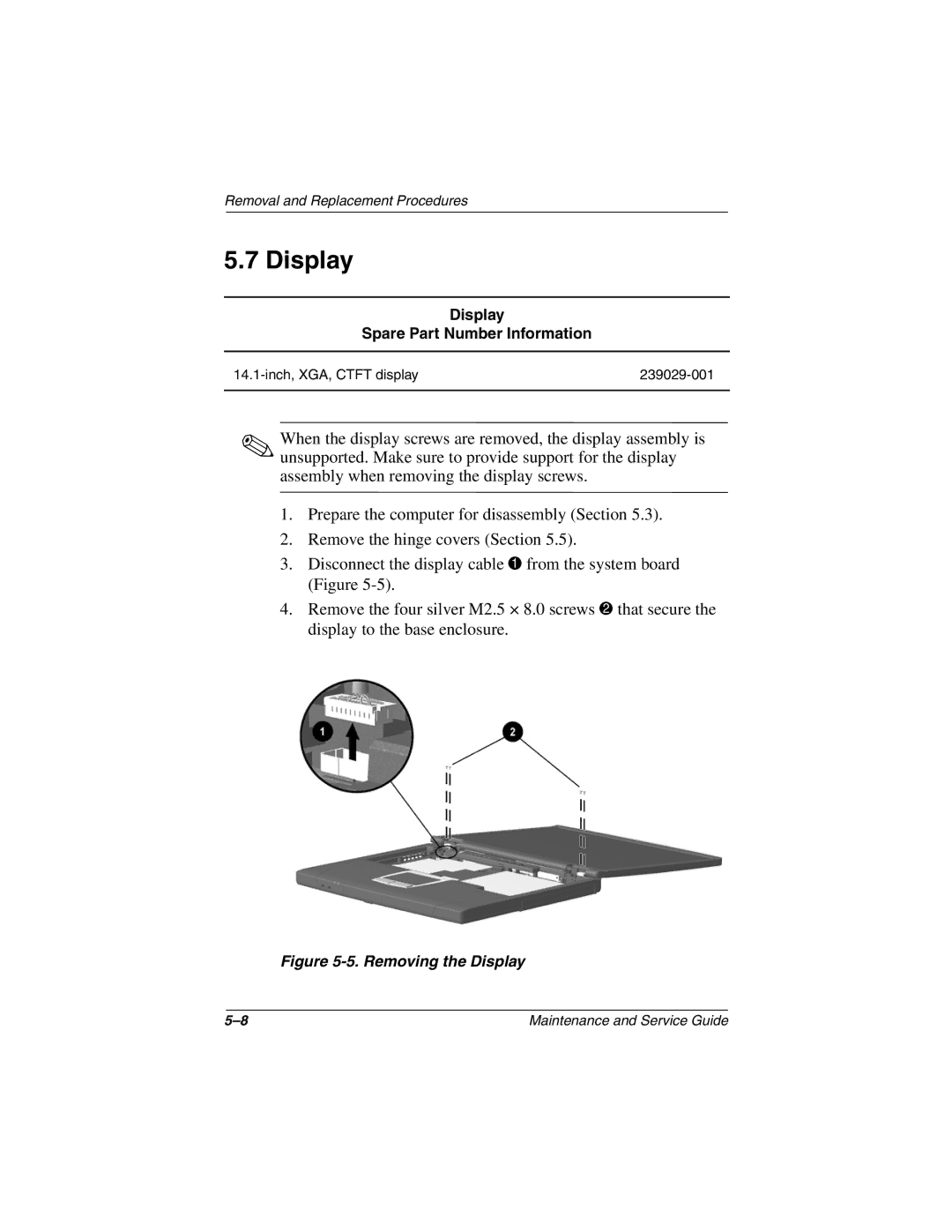 Compaq N150 manual Display Spare Part Number Information 