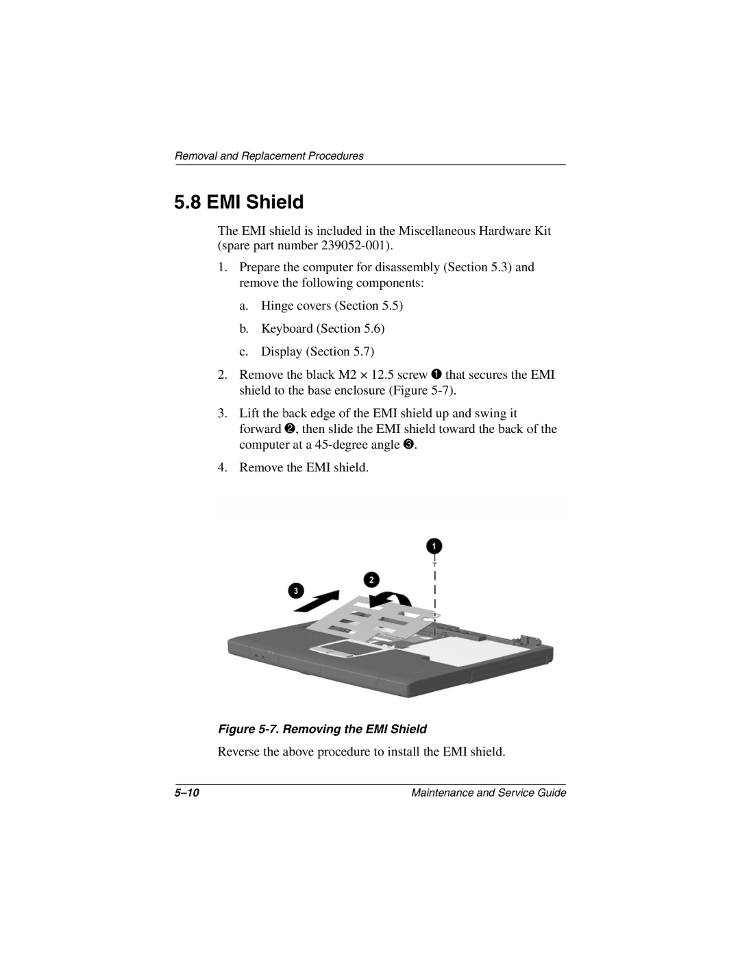 Compaq N150 manual Removing the EMI Shield 