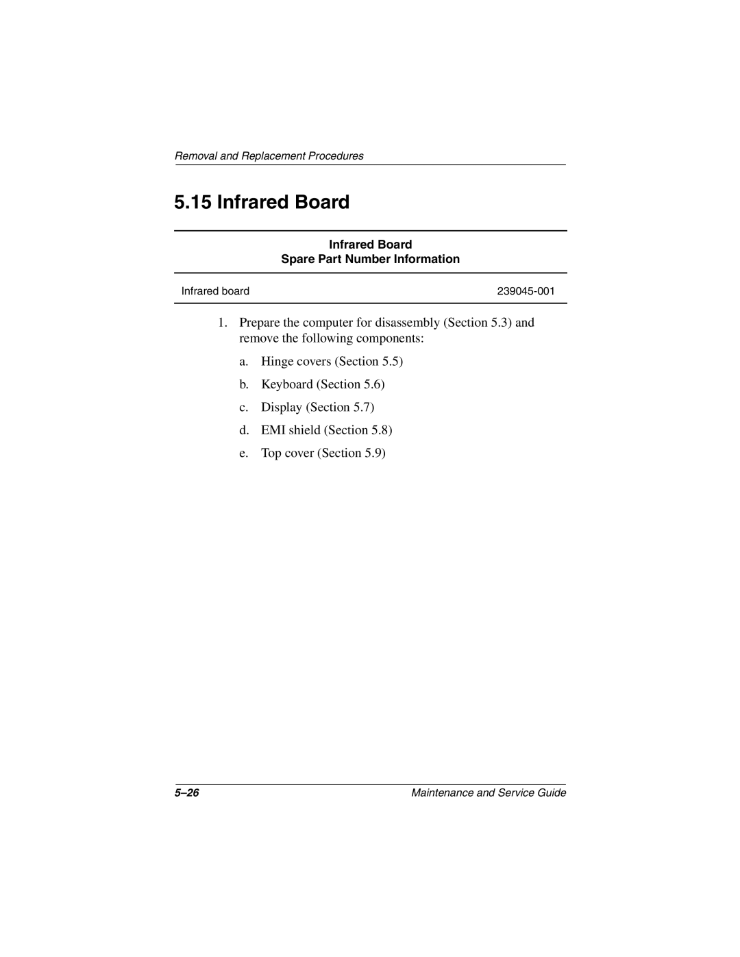 Compaq N150 manual Infrared Board Spare Part Number Information 