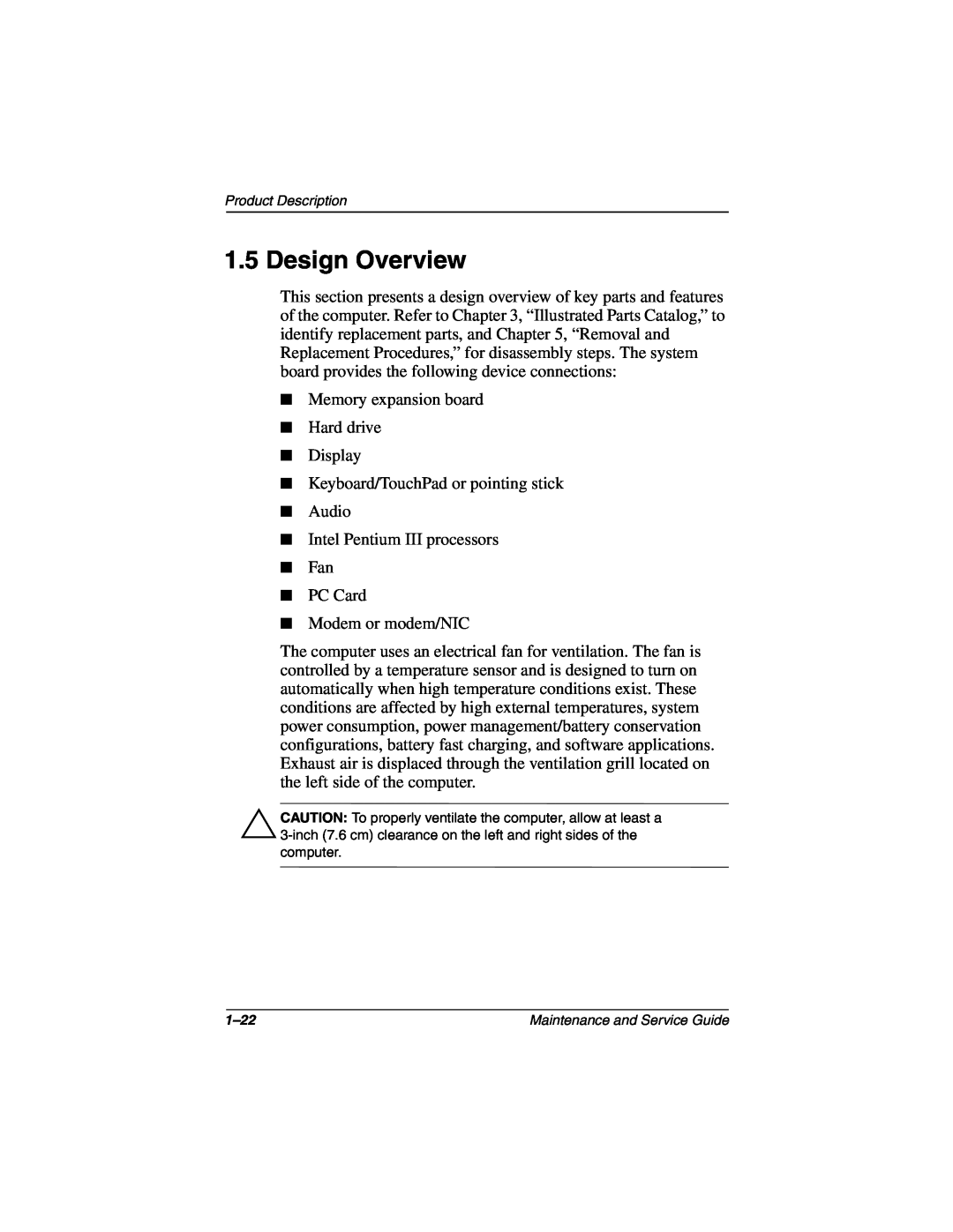 Compaq N160 manual Design Overview 
