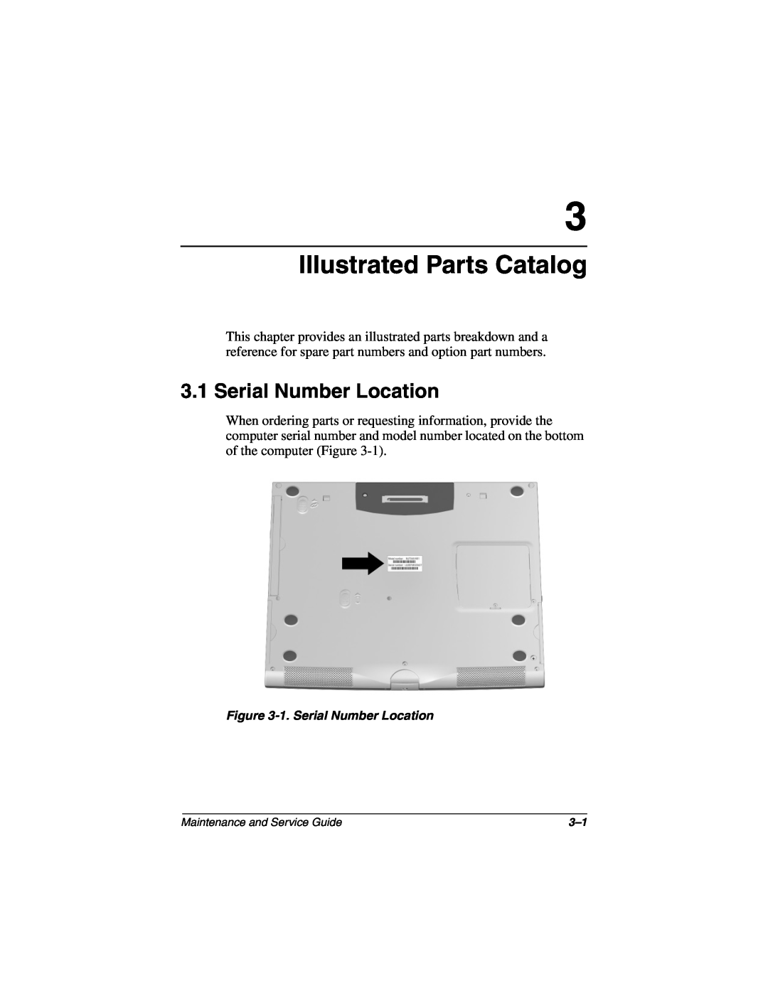 Compaq N160 manual Illustrated Parts Catalog, Serial Number Location 