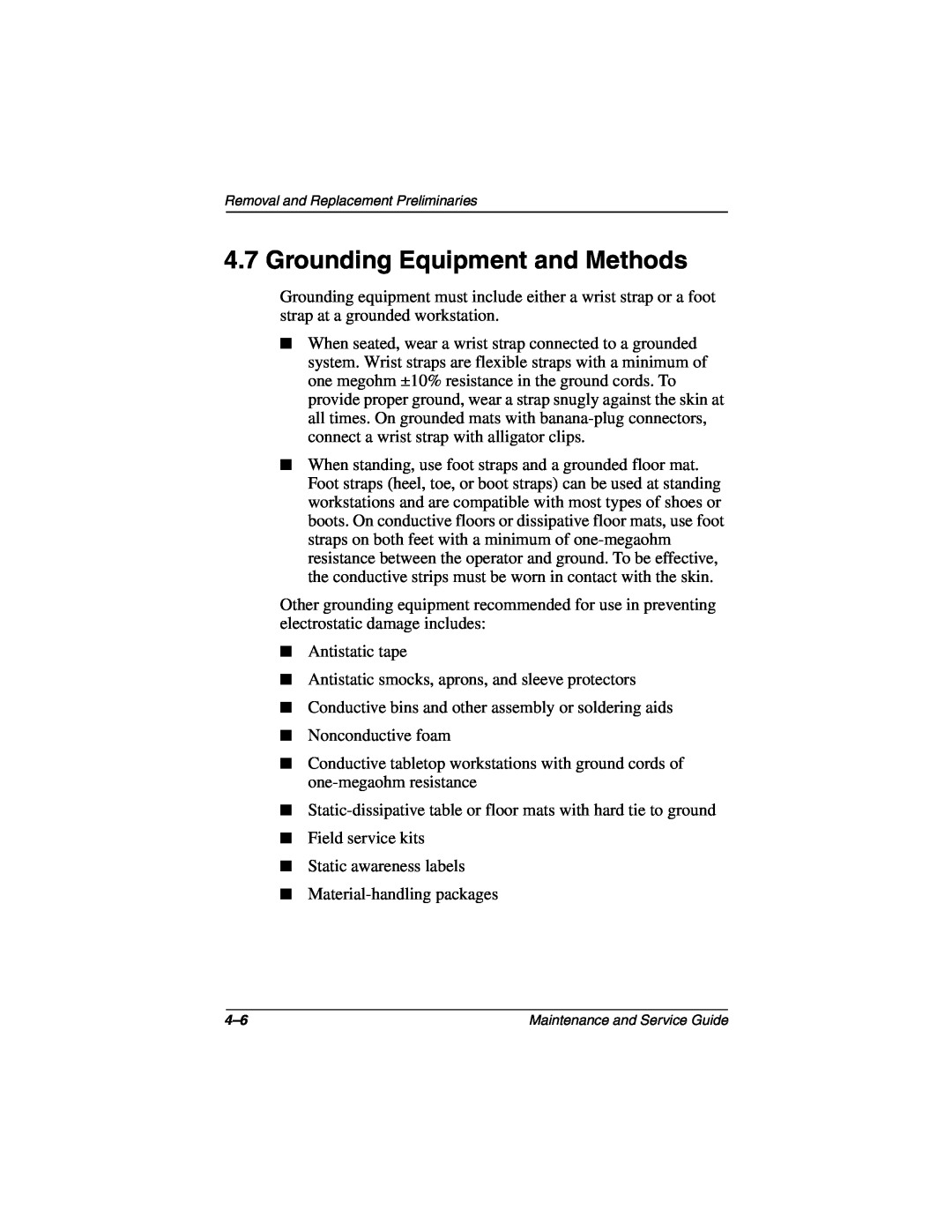 Compaq N160 manual Grounding Equipment and Methods 
