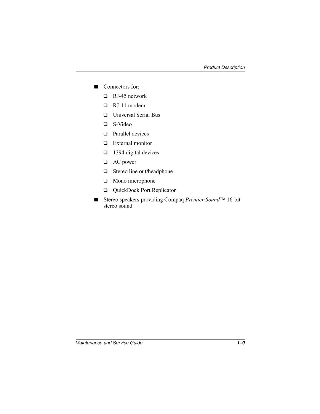 Compaq N160 manual Maintenance and Service Guide 