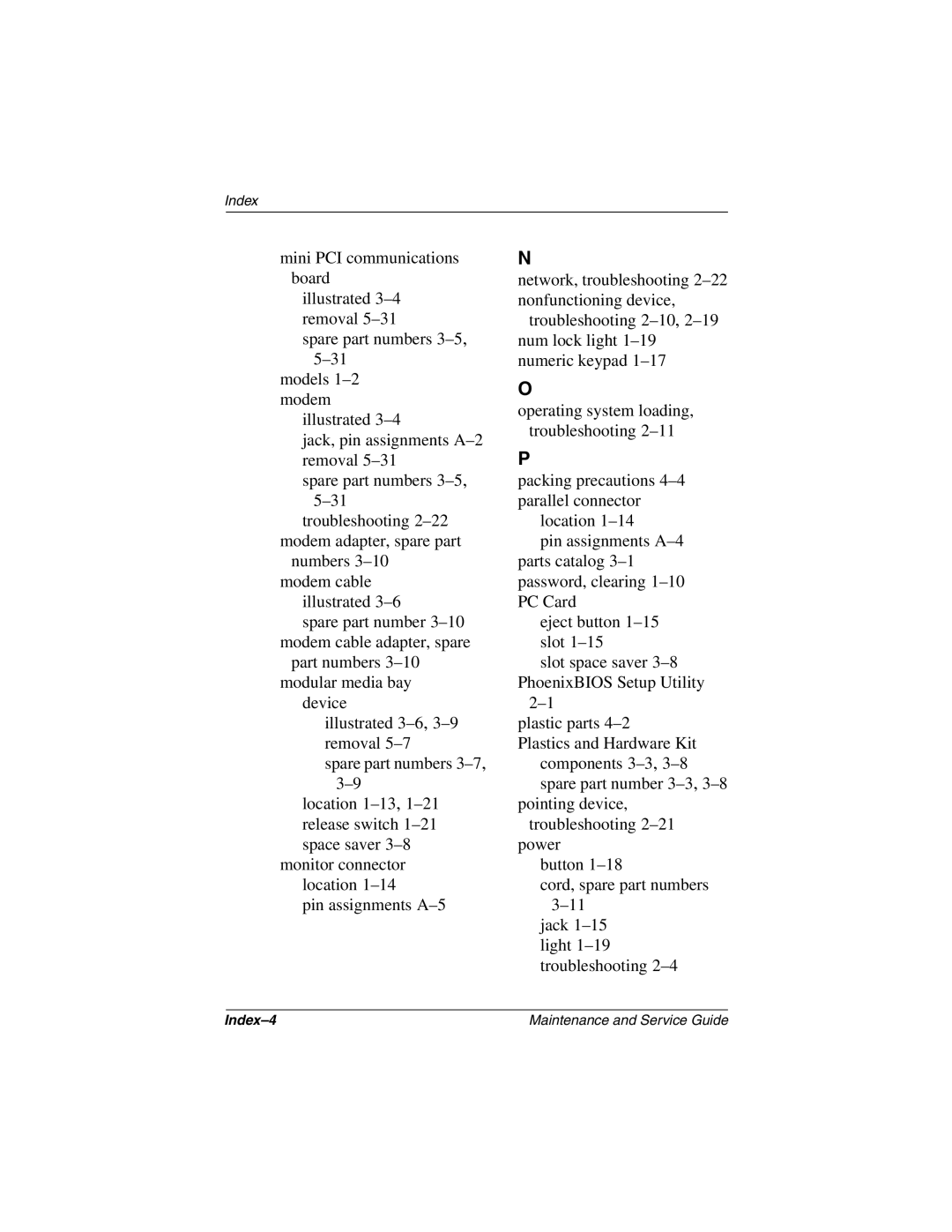 Compaq N160 manual Index-4 