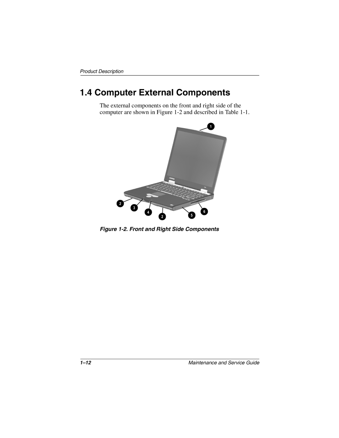 Compaq N160 manual Computer External Components, Front and Right Side Components 