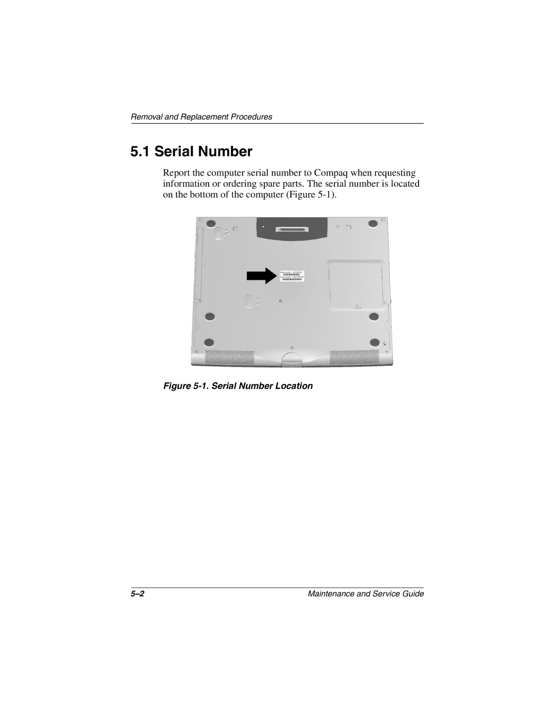 Compaq N160 manual Serial Number Location 