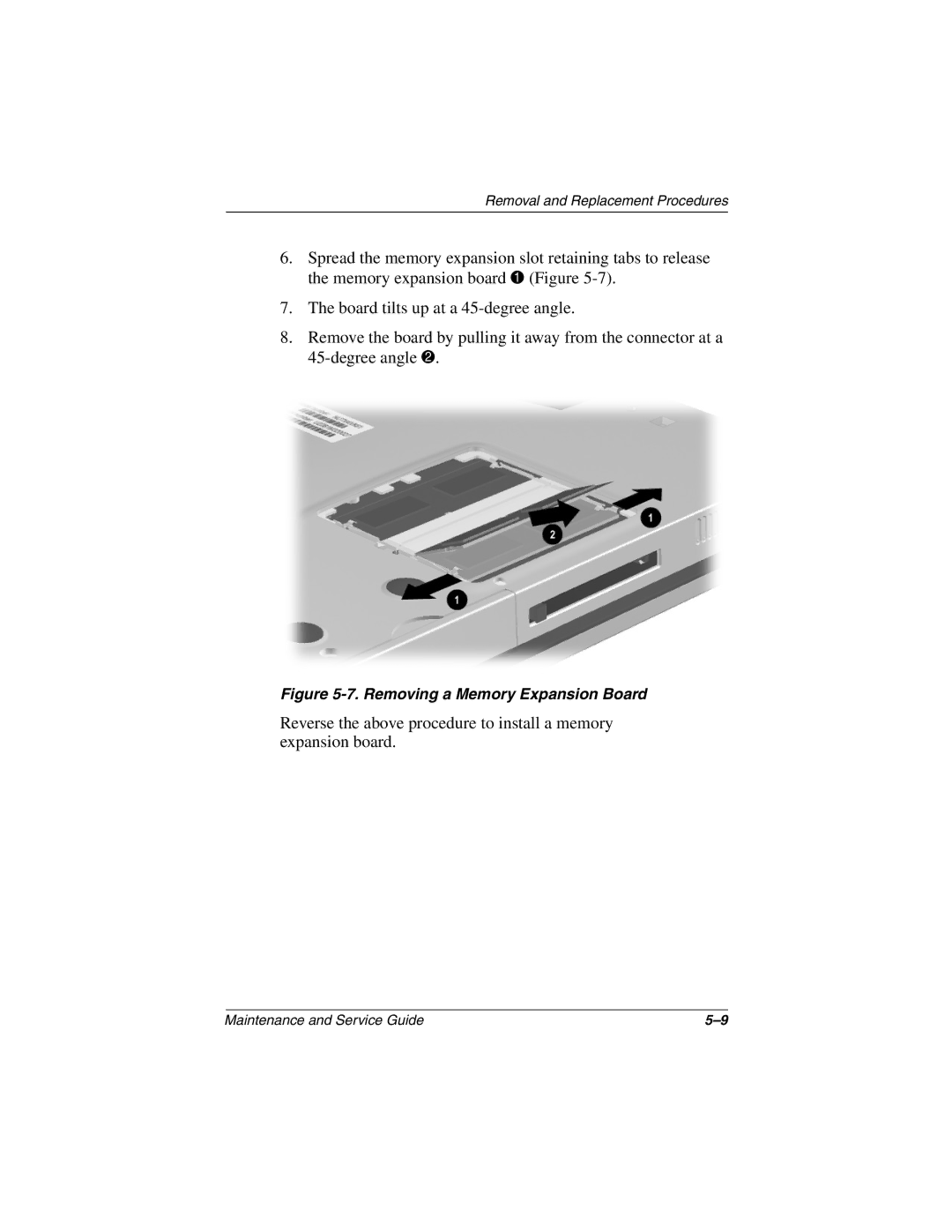 Compaq N160 manual Removing a Memory Expansion Board 