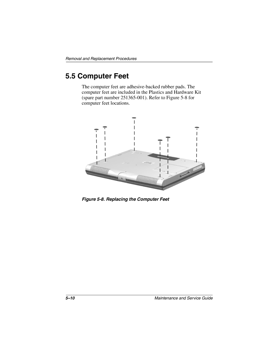 Compaq N160 manual Replacing the Computer Feet 