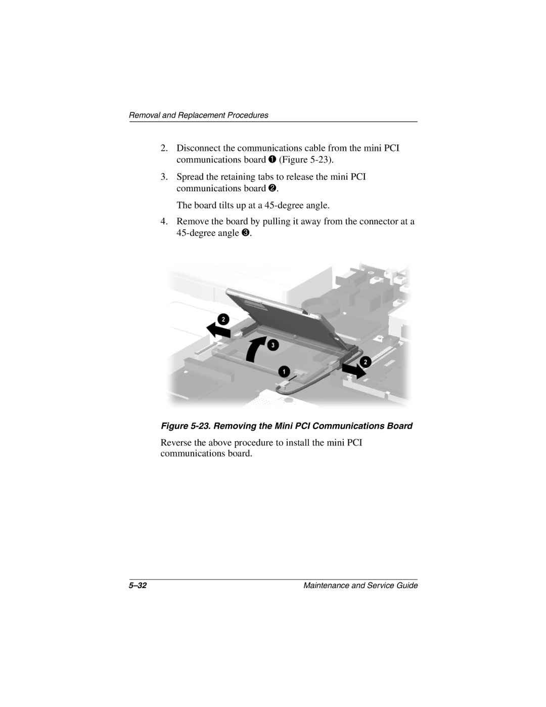 Compaq N160 manual Removing the Mini PCI Communications Board 