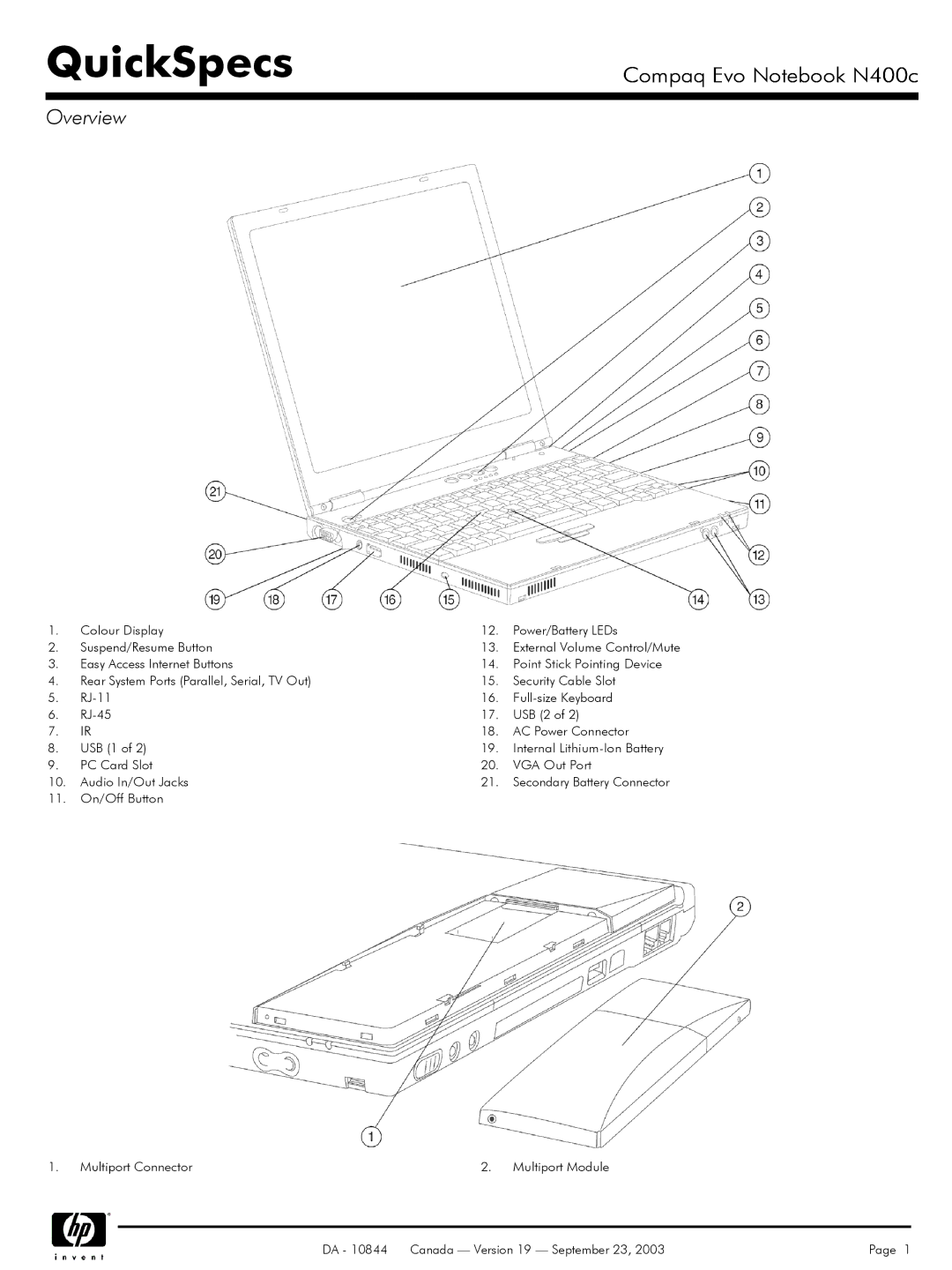 Compaq N400c warranty QuickSpecs, Overview 