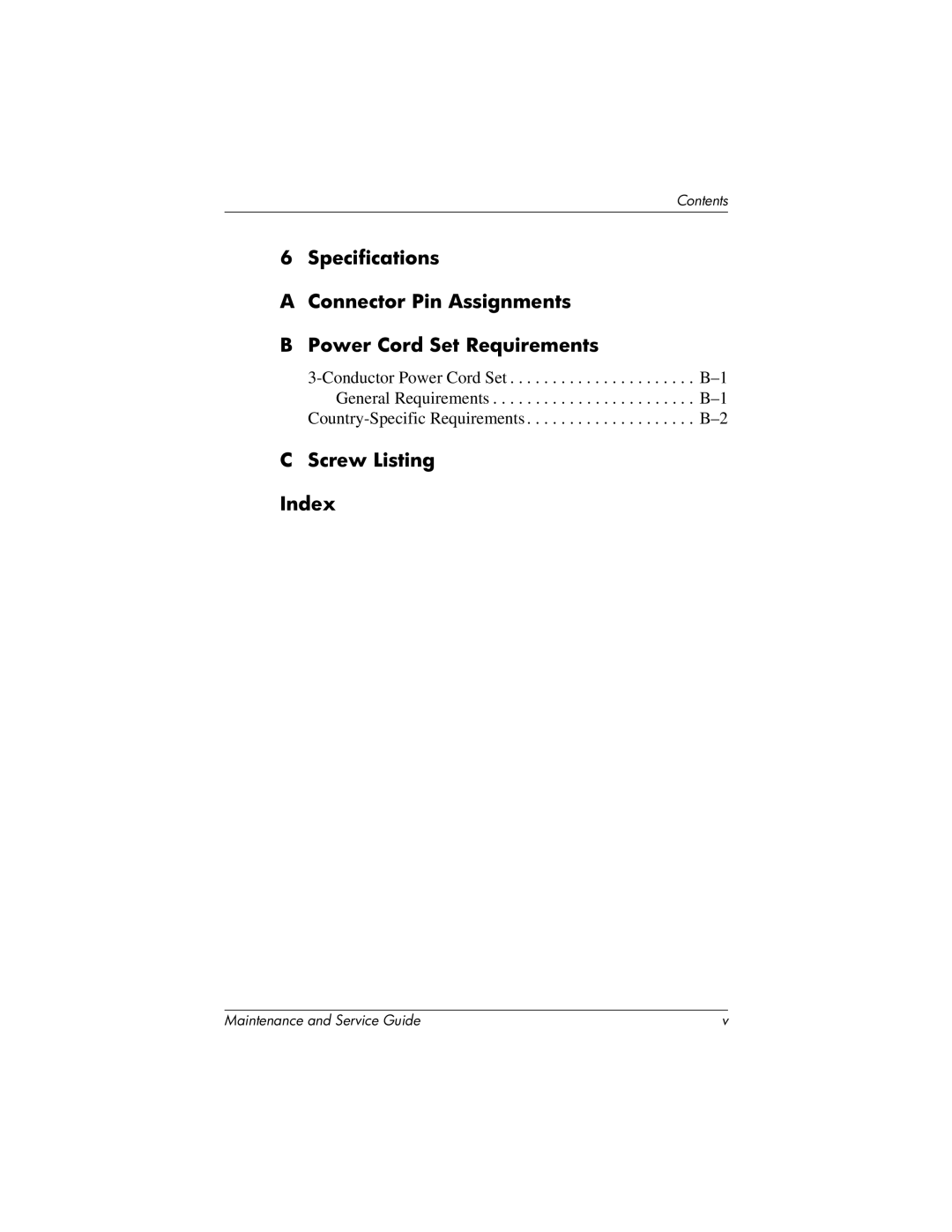 Compaq N410c manual Screw Listing Index 