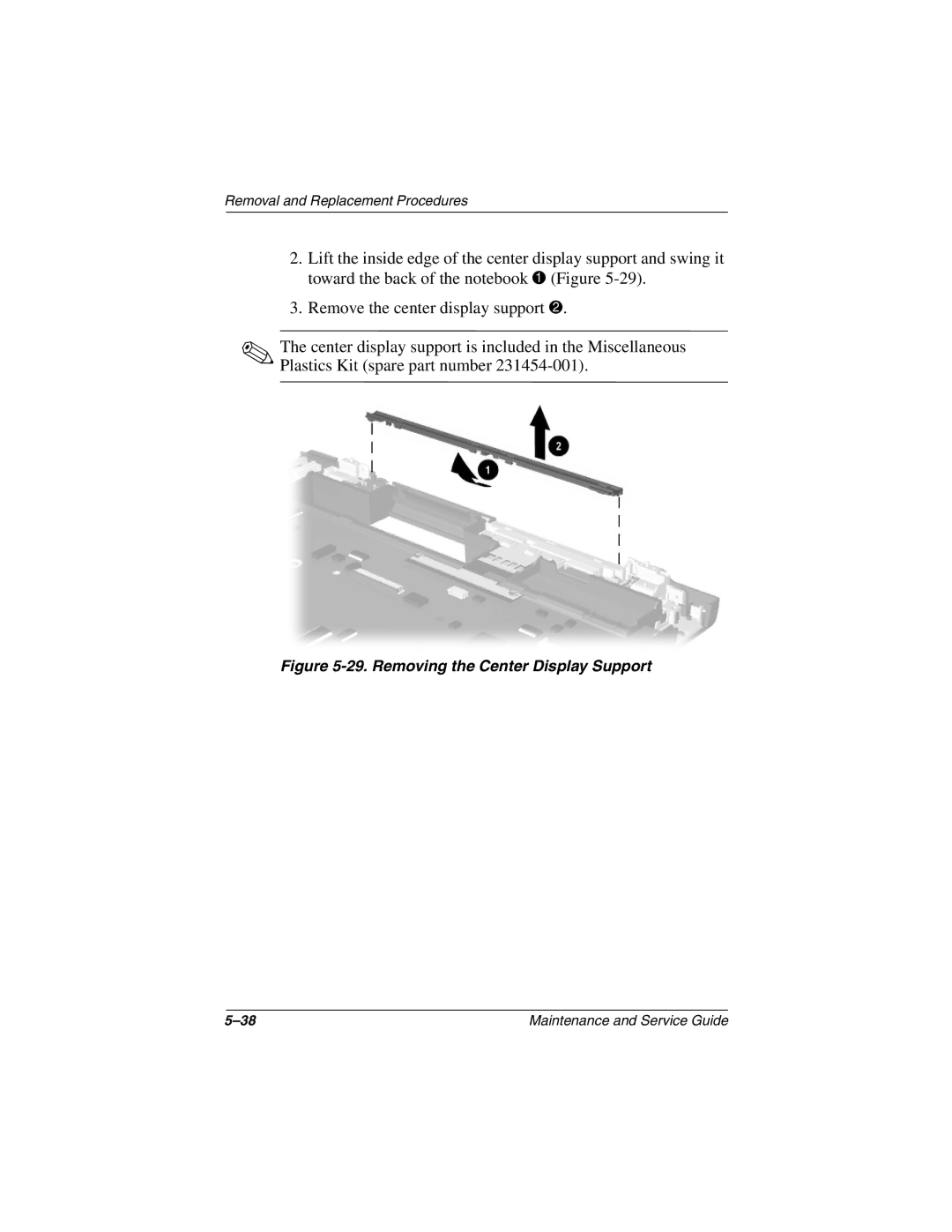 Compaq N410c manual Removing the Center Display Support 