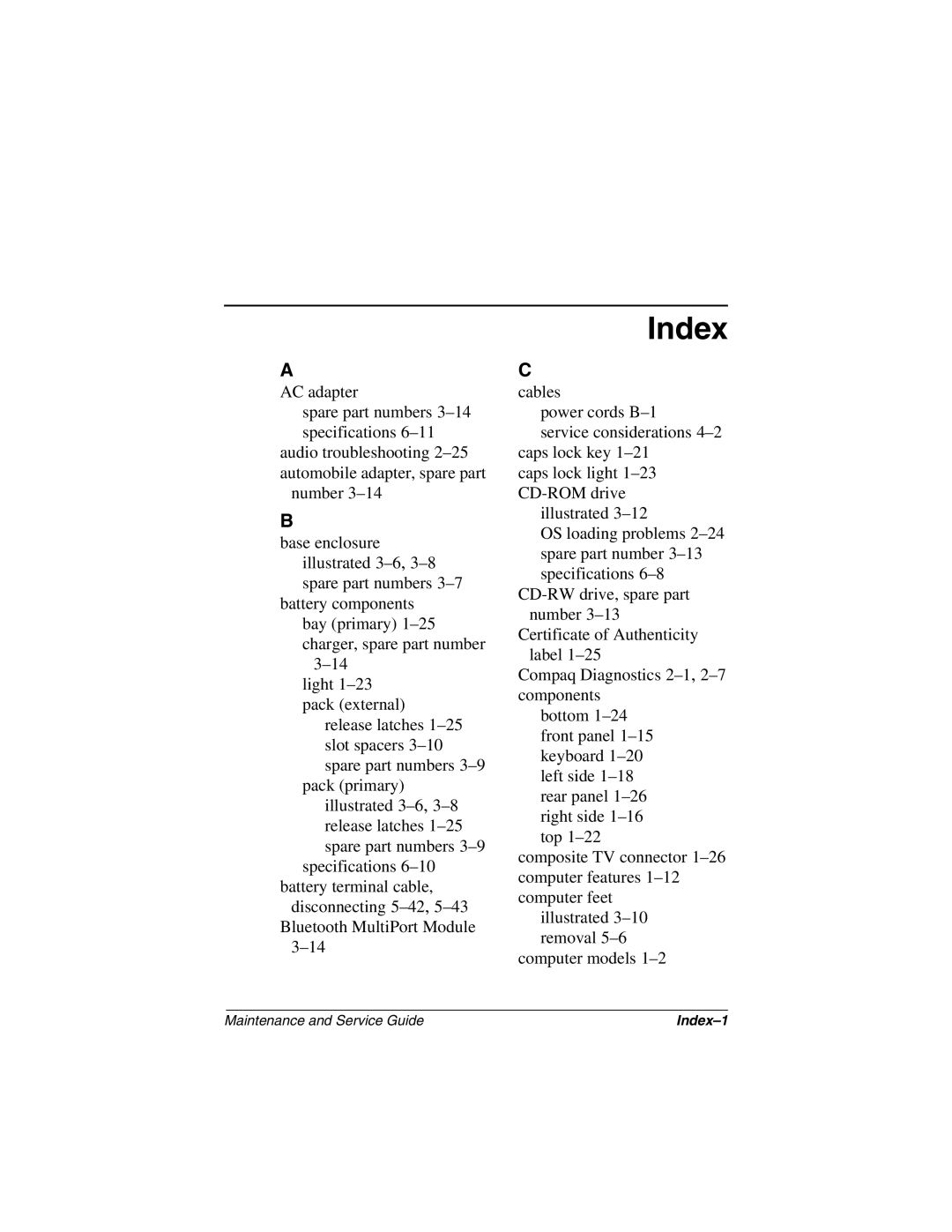 Compaq N410c manual Index 