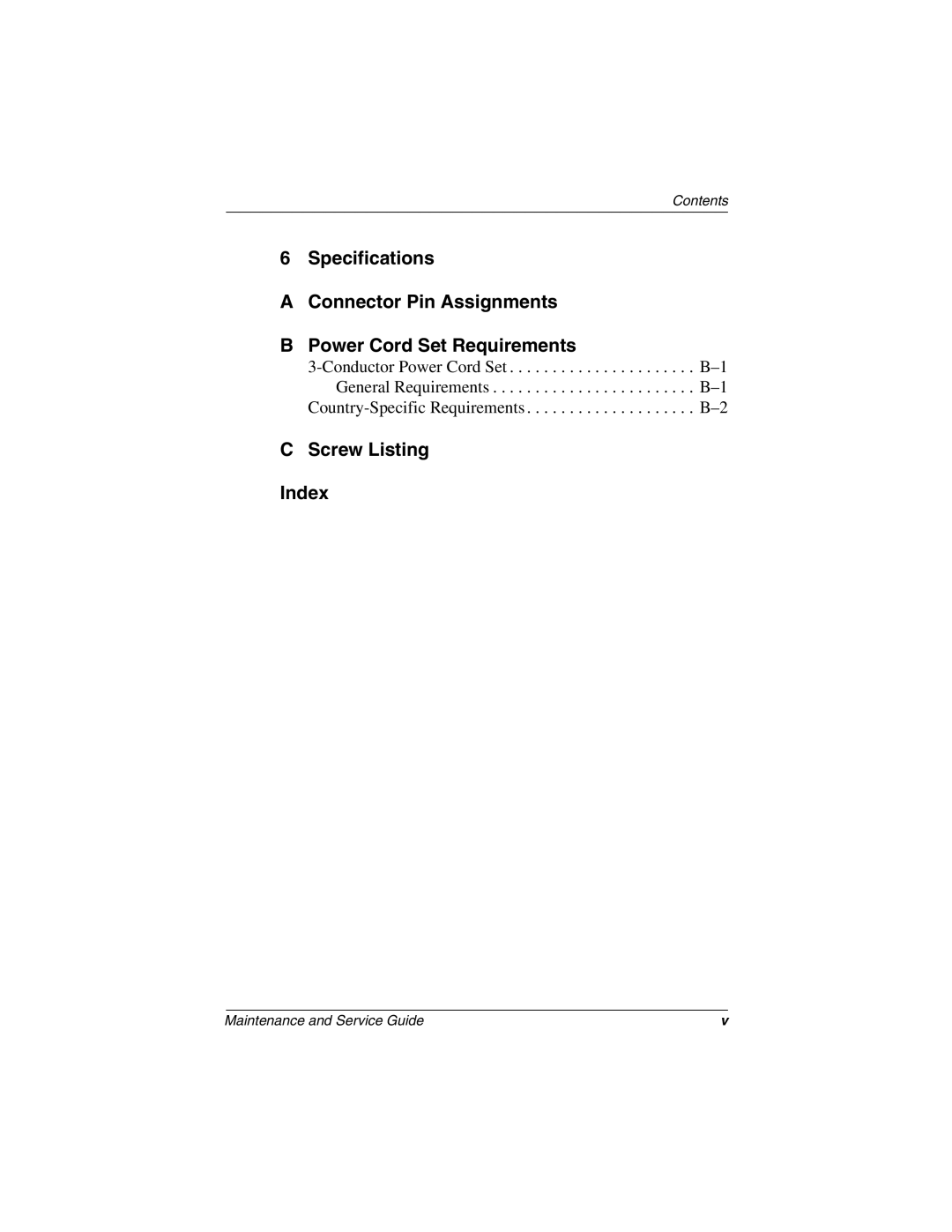 Compaq N410c manual Screw Listing Index 