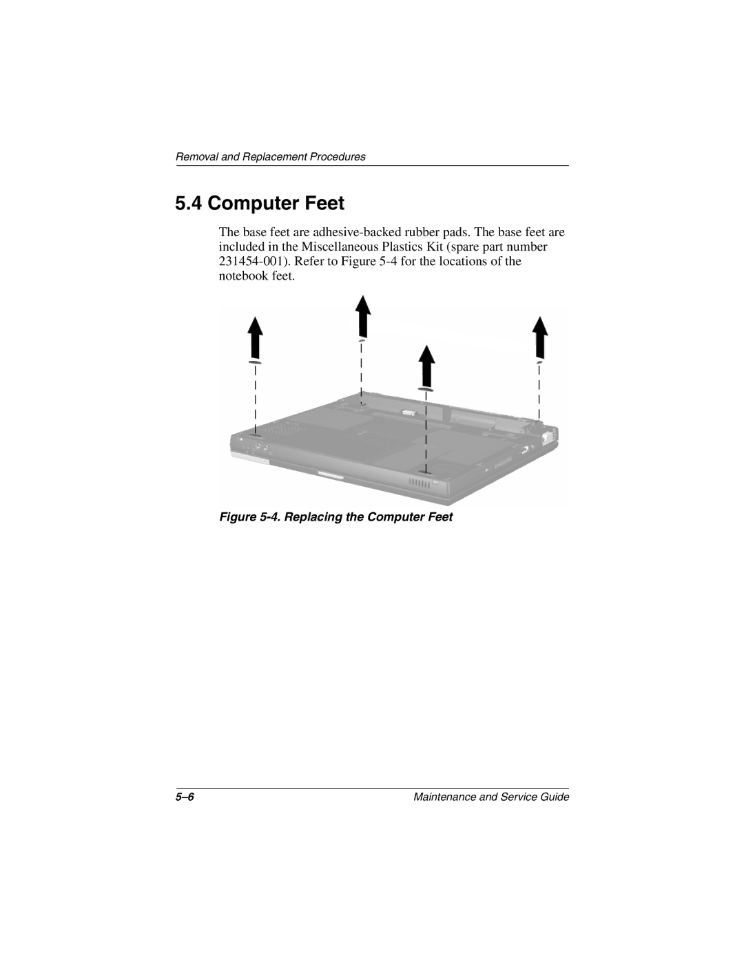 Compaq N410c manual Replacing the Computer Feet 