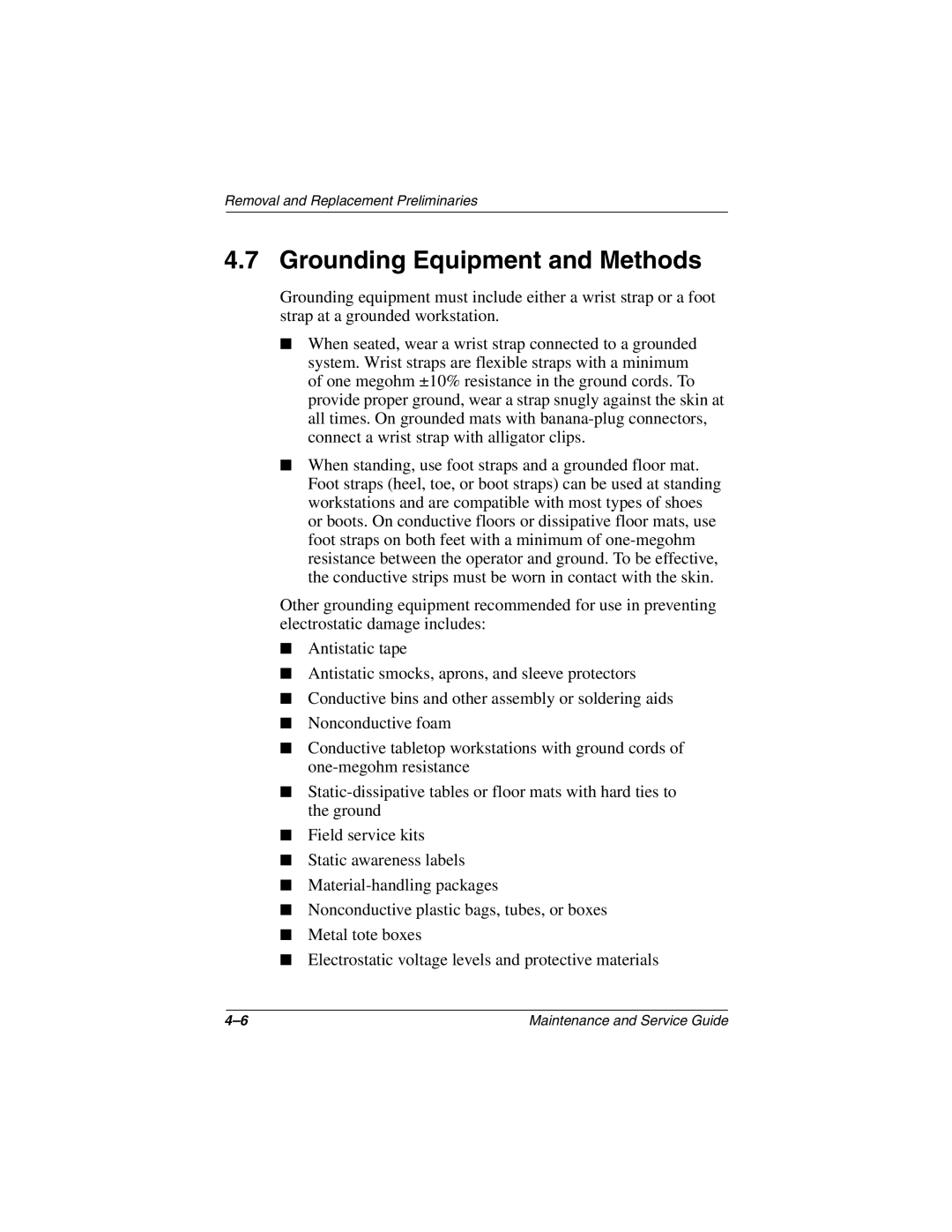 Compaq N620C, N600c, N610V manual Grounding Equipment and Methods 