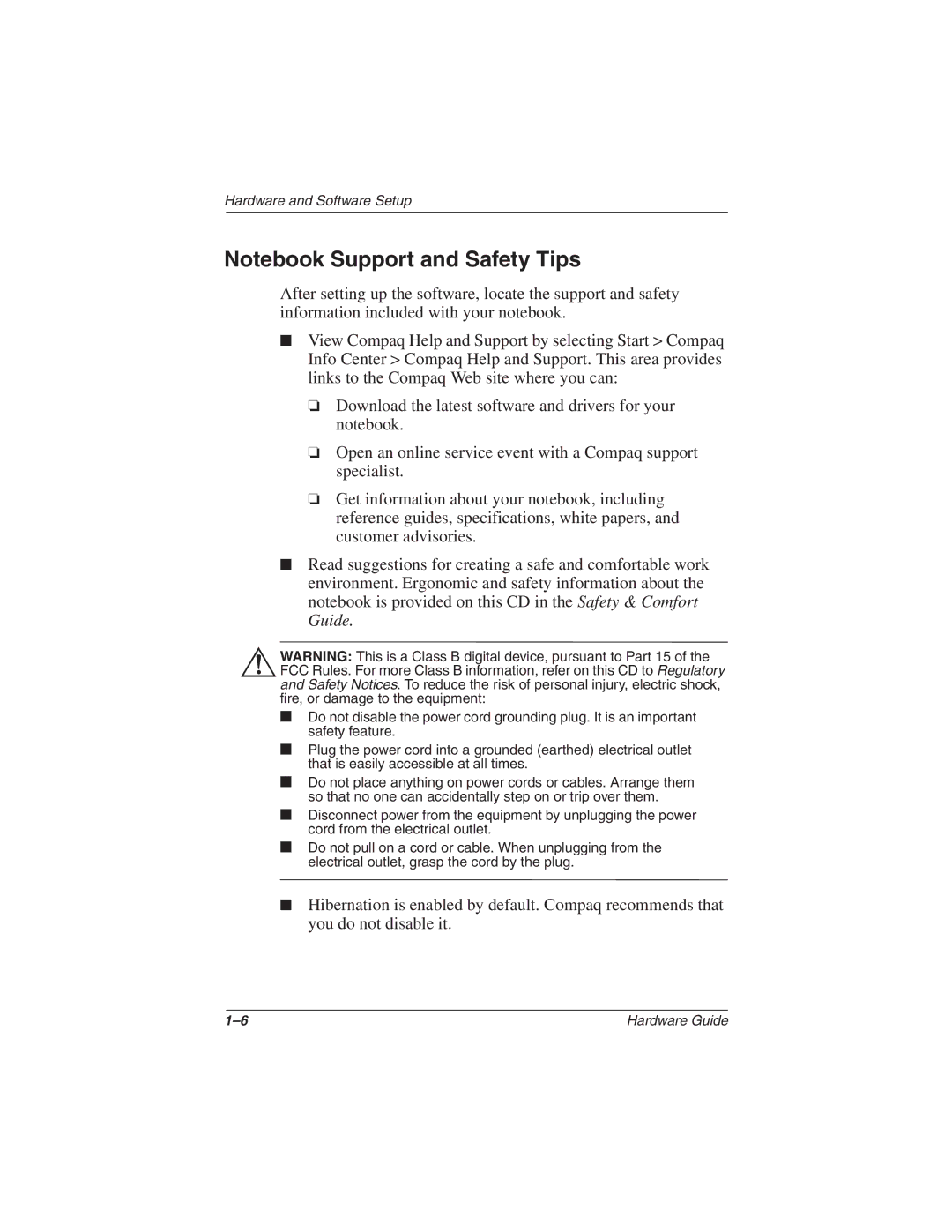 Compaq N610c Series manual Hardware and Software Setup 