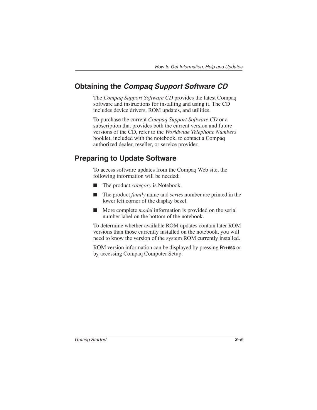 Compaq N610c Series manual Obtaining the Compaq Support Software CD, Preparing to Update Software 