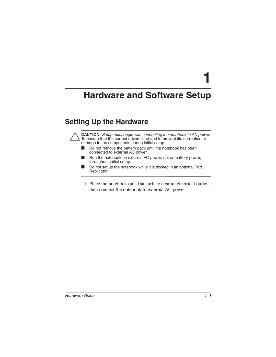 Compaq N610c Series manual Hardware and Software Setup, Setting Up the Hardware 