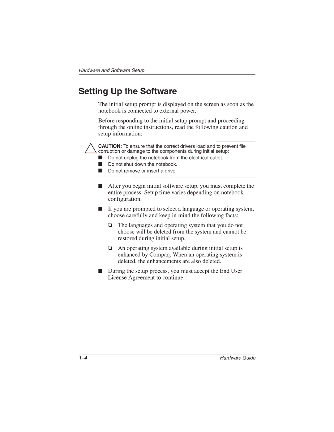 Compaq N610c Series manual Setting Up the Software 