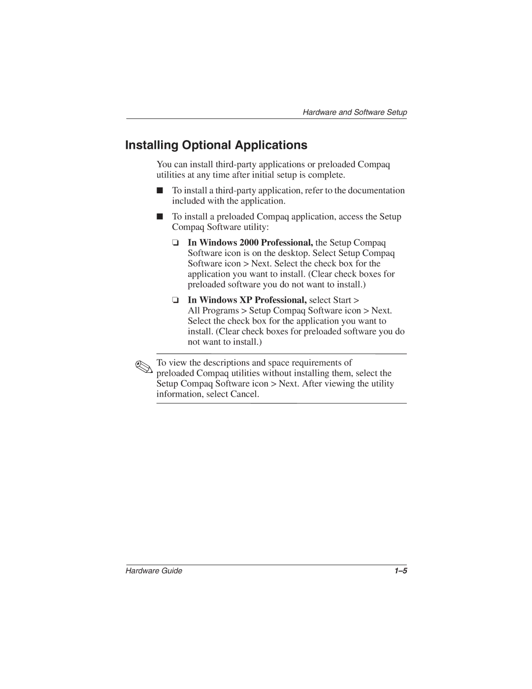 Compaq N610c Series manual Installing Optional Applications 